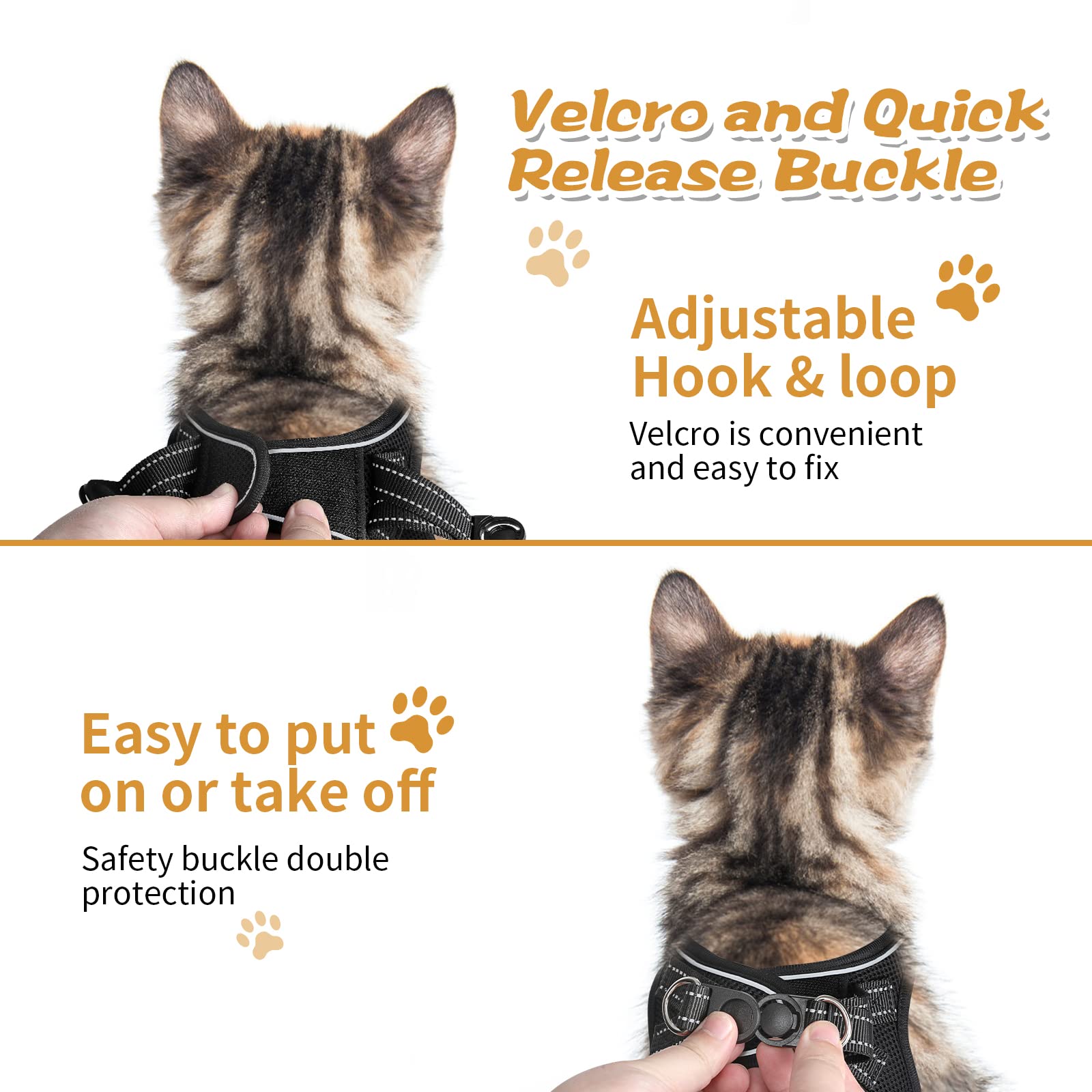 Escape-Proof Cat Harness and Leash Set - Soft Adjustable Kitten Vest with Reflective Strips for Safe Walking | Perfect for Small Dogs & Puppies | Ideal for Outdoor Adventures, Night Walks & Vet Visits