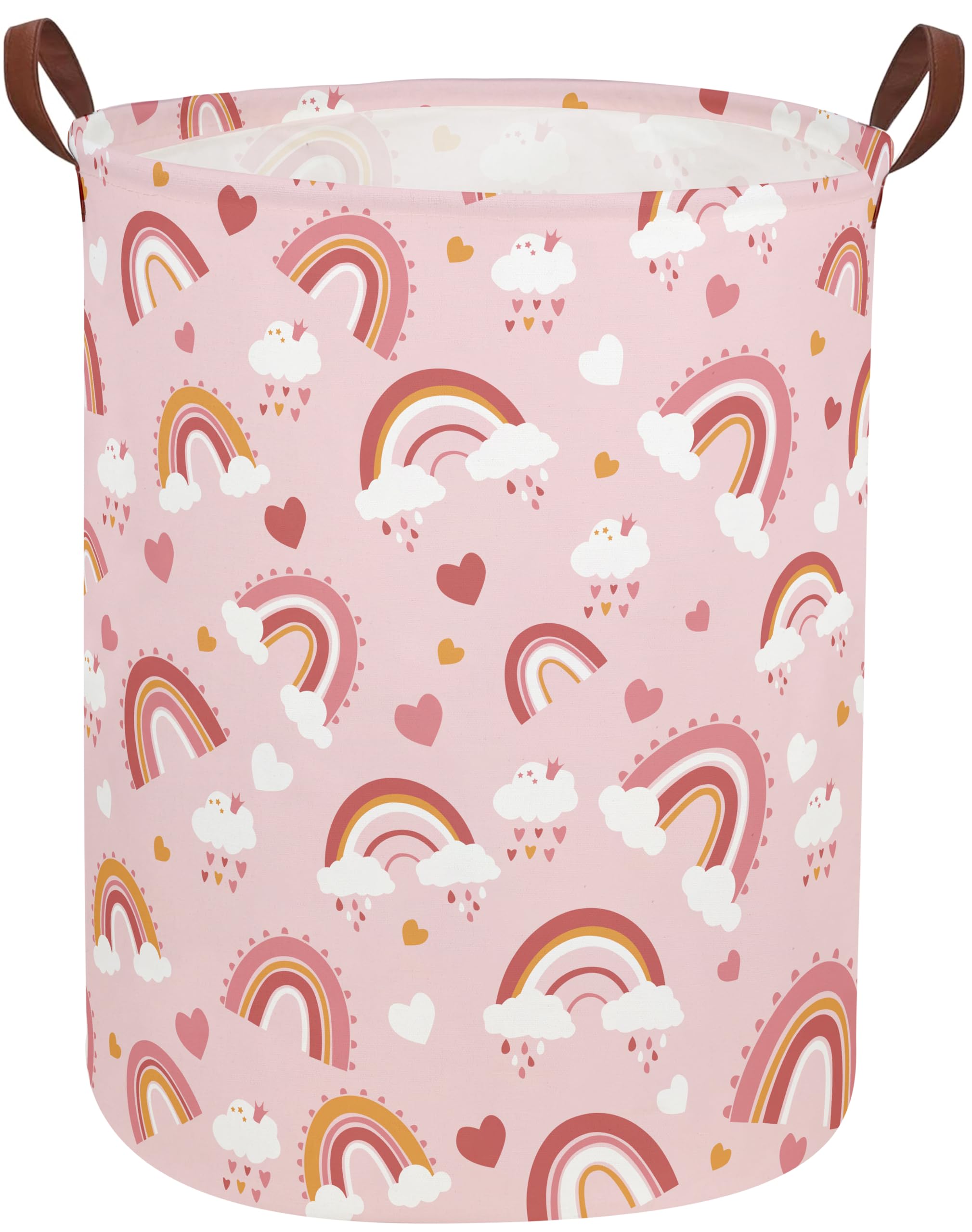 Pink Collapsible Laundry Hamper Basket - Rainbow Storage Organizer for Kids Room, Toy Storage, Girls Decor, Gift Hamper - Perfect for Bedroom, Nursery, Playroom & Dorm Organization