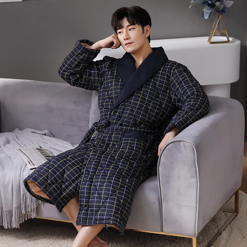 AUBERSIT Men's Plush Flannel Robe - Soft Cotton Long Bathrobe for Winter & Fall - Cozy XXL Nightgown for Relaxing at Home, Spa & Lounging