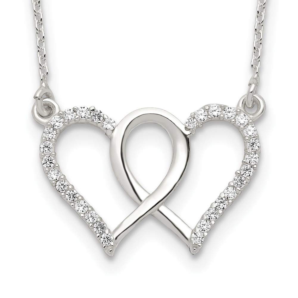 925 Sterling Silver Cubic Zirconia Double Heart Necklace for Women - Elegant Fine Jewelry Gift for Her, 18