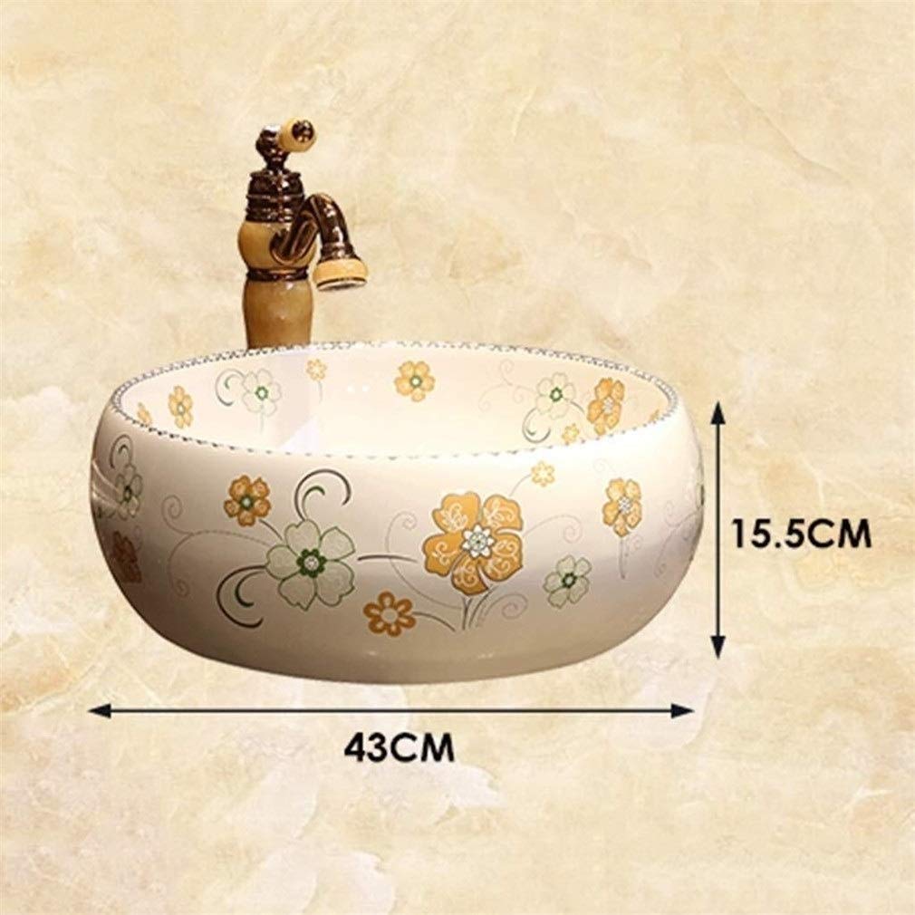 Round Ceramic Vessel Sink for Bathroom Vanity - Above Counter Top Mount Drop-in Sink with Cabinet - Perfect for Modern & Farmhouse Bathroom Decor