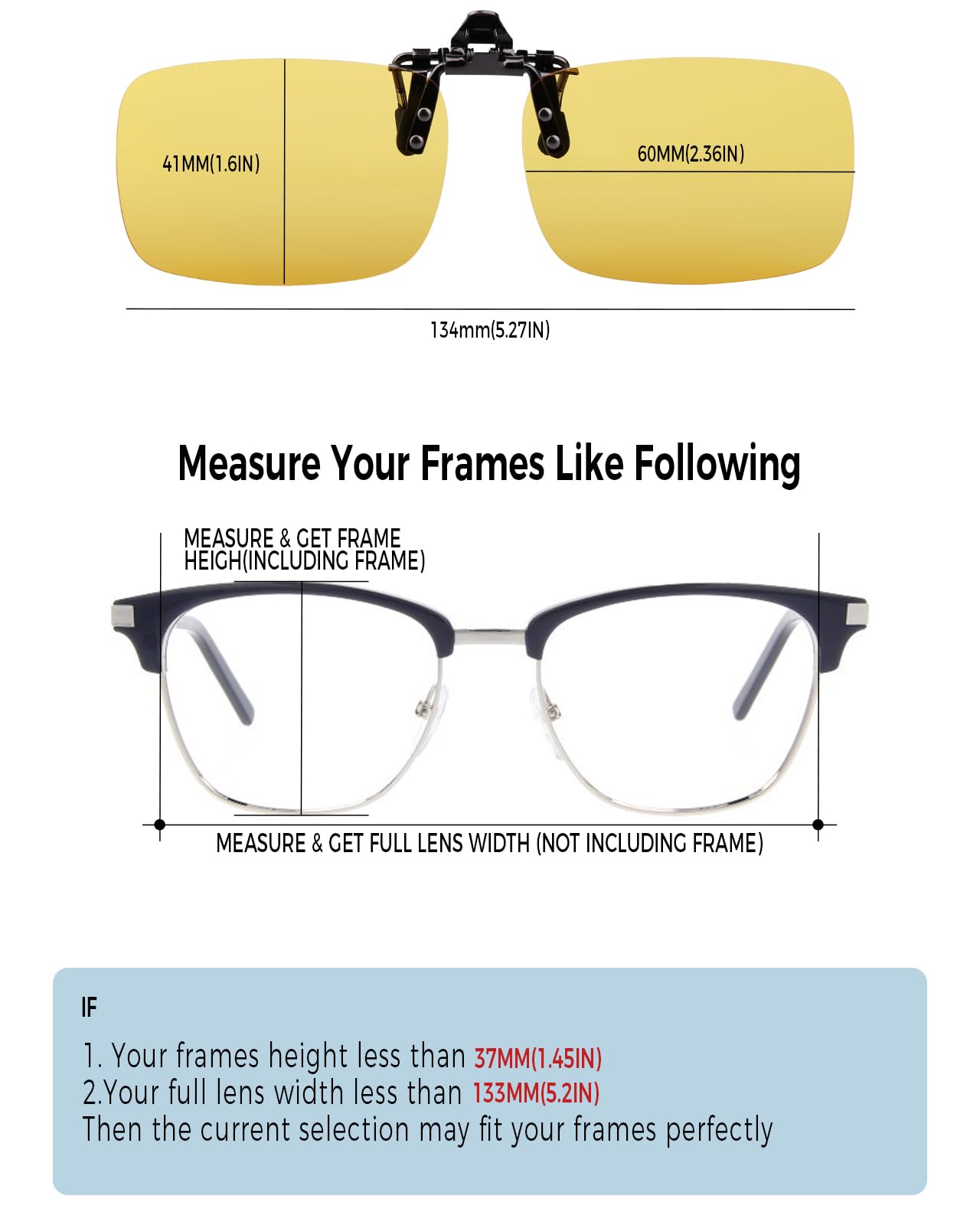 Polarized Clip-On Night Vision Sunglasses for Driving - Flip-Up UV Protection Glasses Over Prescription Eyewear - 2 Pack for Nighttime & Low Light Conditions