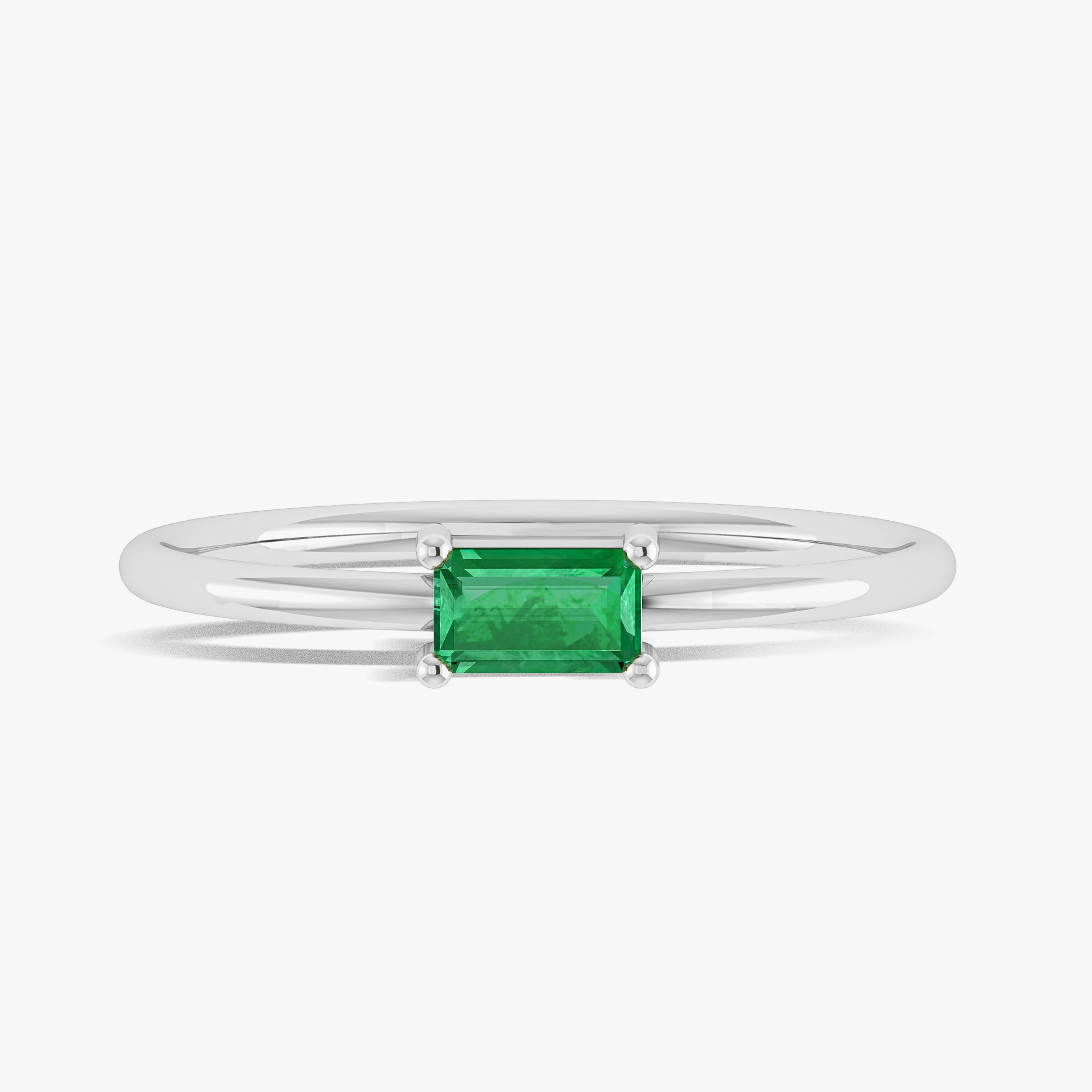 Emerald Green Baguette Gemstone Ring - Minimalist Elegant Jewelry for Women, Perfect for Weddings, Parties & Everyday Wear