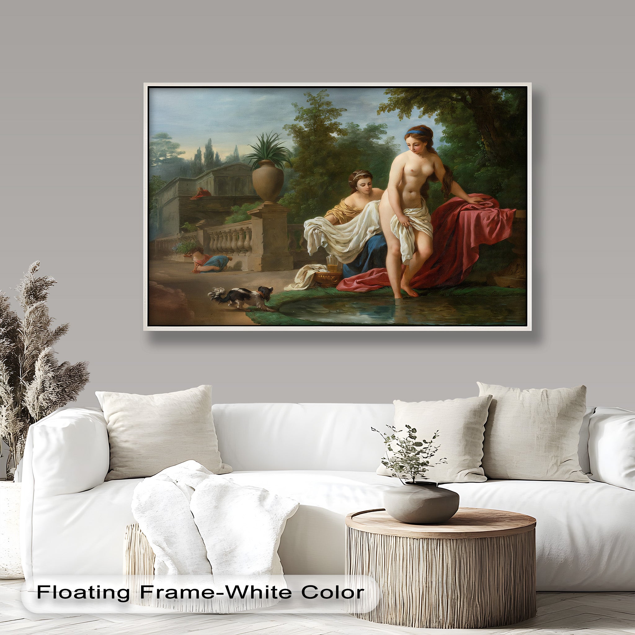 Neoclassical Elegance Oil Painting - Garden Bathing Scene Artwork for Home Decor & Living Room Wall Art