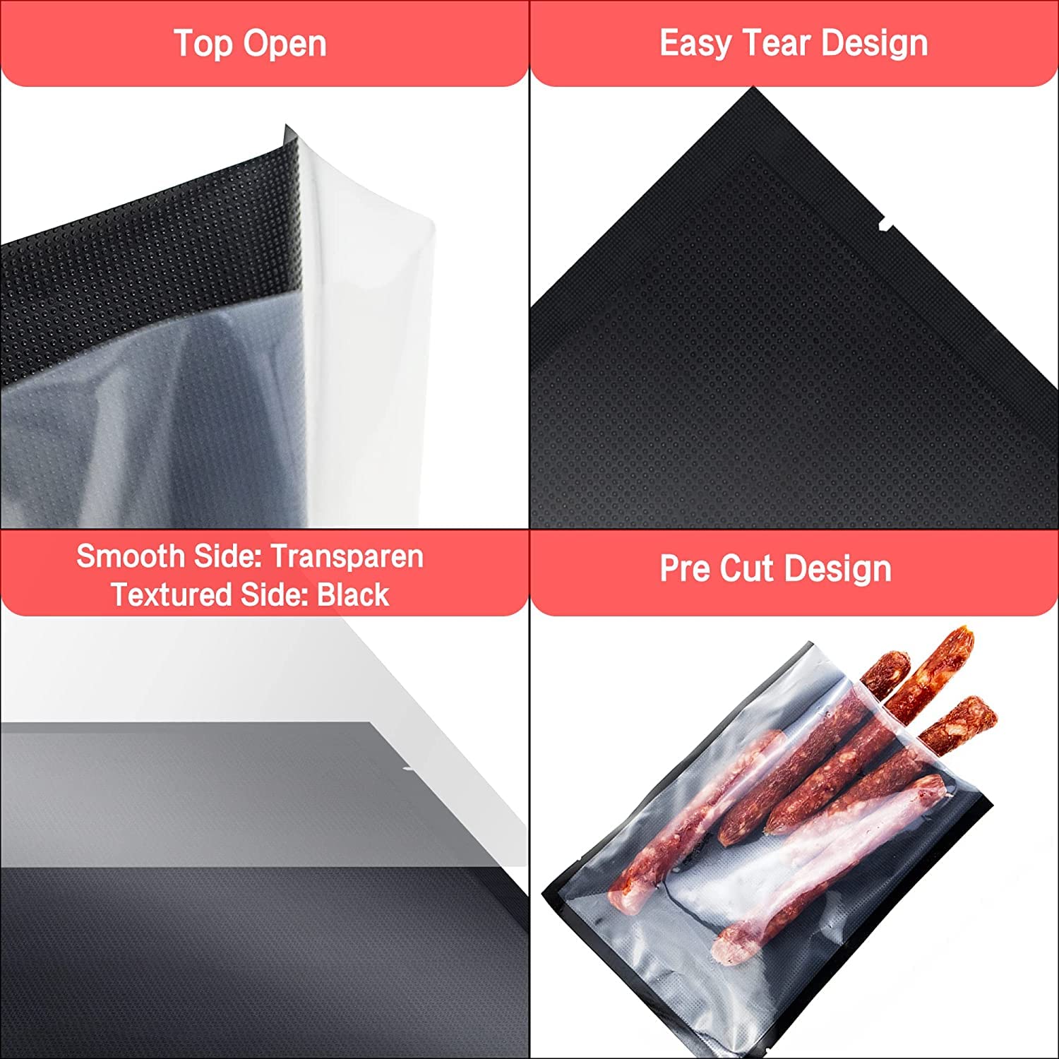 CANLENPK 4x8 Inch (10x20cm) Heavy Duty Vacuum Sealer Bags - 100 Pack Commercial Grade Food Storage Bags for Meal Prep, Snacks, Fruits & Nuts | Freezer, Boil & Steam Safe | Perfect for Sous Vide, Freezing & Pantry Organization