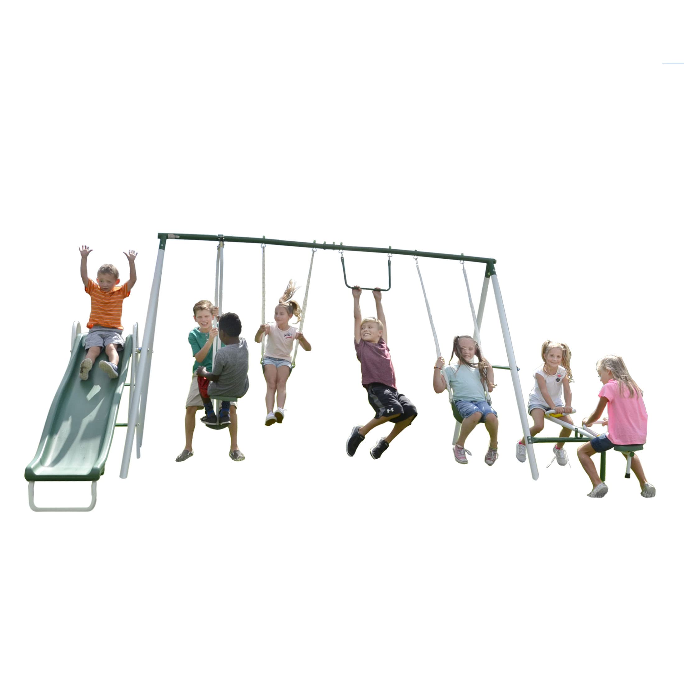 Sportspower Live Oak Metal Swing and Slide Set for Kids - Heavy Duty Outdoor Playground Equipment with Swing, Slide & Climbing Ladder - Perfect for Backyard, Park, or School Play Area