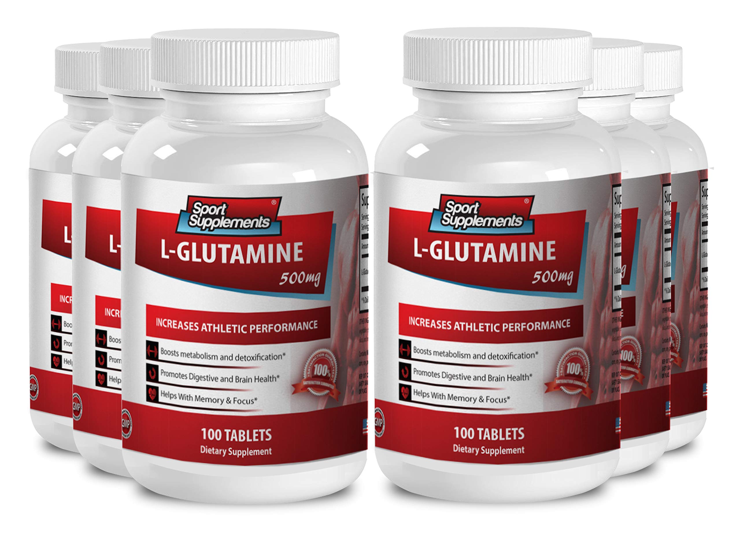 Premium L-Glutamine Amino Acid Powder 500mg - Pre & Post Workout Supplement for Muscle Recovery (6 Bottles, 600 Tablets) - Ideal for Gym, Bodybuilding & Fitness Enthusiasts