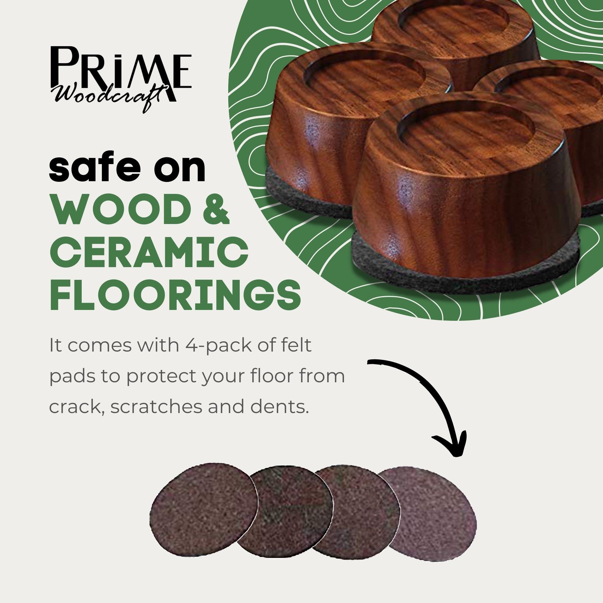 Premium Walnut Wood Furniture Risers - Set of 4 (1 Inch Height) - Bed, Table, Sofa & Desk Risers for Home & Office - Ideal for Cleaning, Storage & Space Saving
