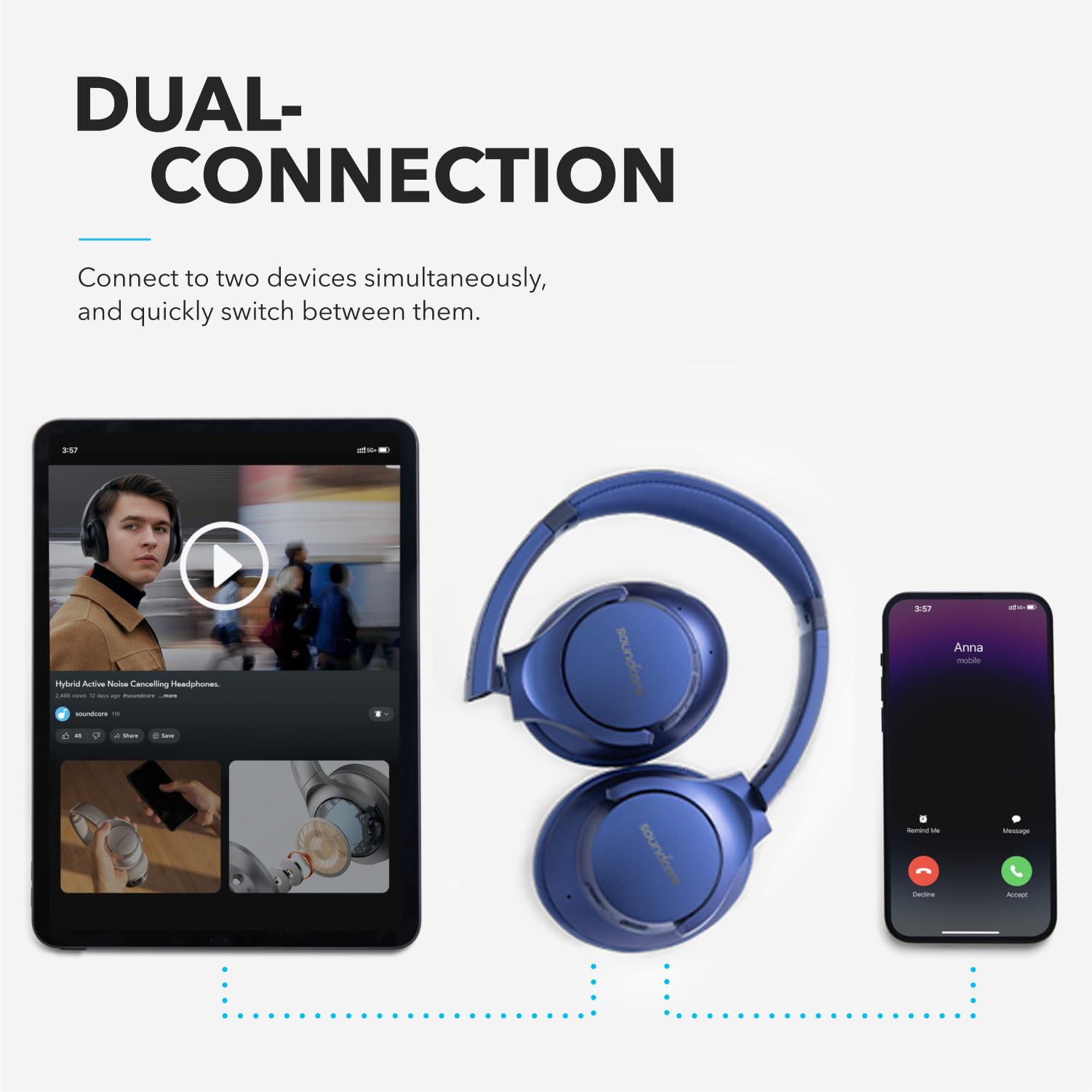 Soundcore Anker Life Q20 Hybrid Active Noise Cancelling Wireless Bluetooth Headphones - 60H Playtime, Hi-Res Audio, Deep Bass, Memory Foam Ear Cups with Travel Case | Perfect for Commuting, Travel & Office Use