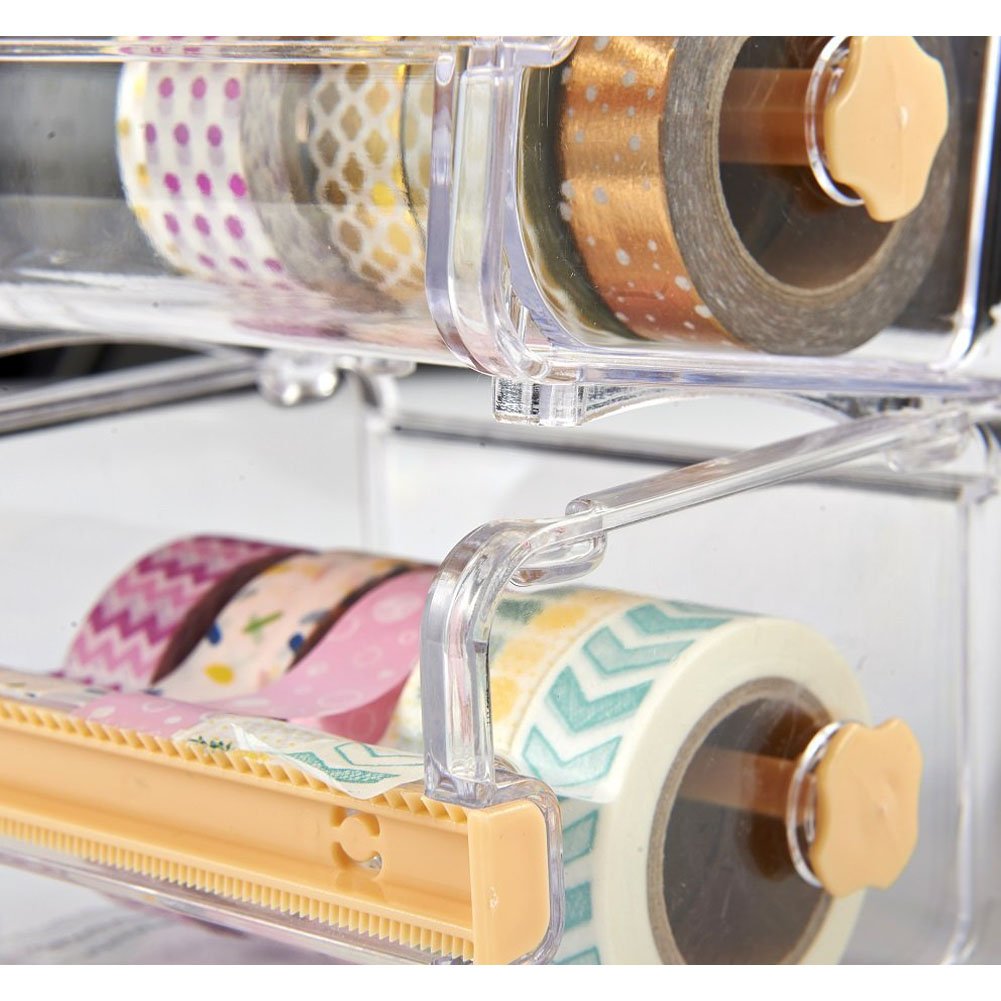 2-Pack Washi Tape Dispenser & Cutter Set - Desktop Roll Tape Holder Organizer for DIY Crafts, Scrapbooking, Gift Wrapping - Yellow Storage Solution for Masking Tape & Sticker Rolls