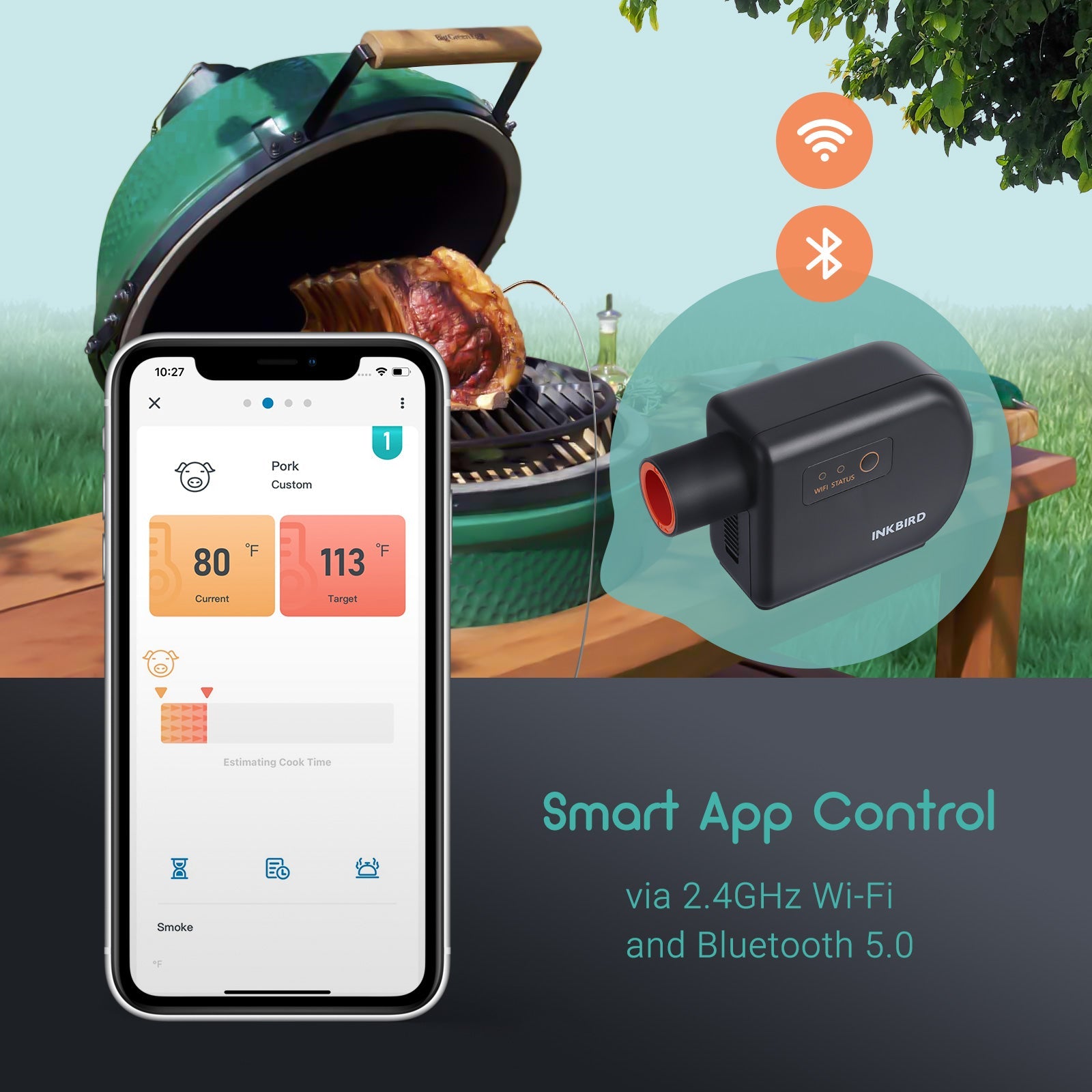 Premium BBQ Smoker Temperature Control Fan Kit - ISC 027BW - PID Controller with Bluetooth for Precision Grilling & Smoking - Perfect for Backyard BBQs, Camping & Outdoor Cooking