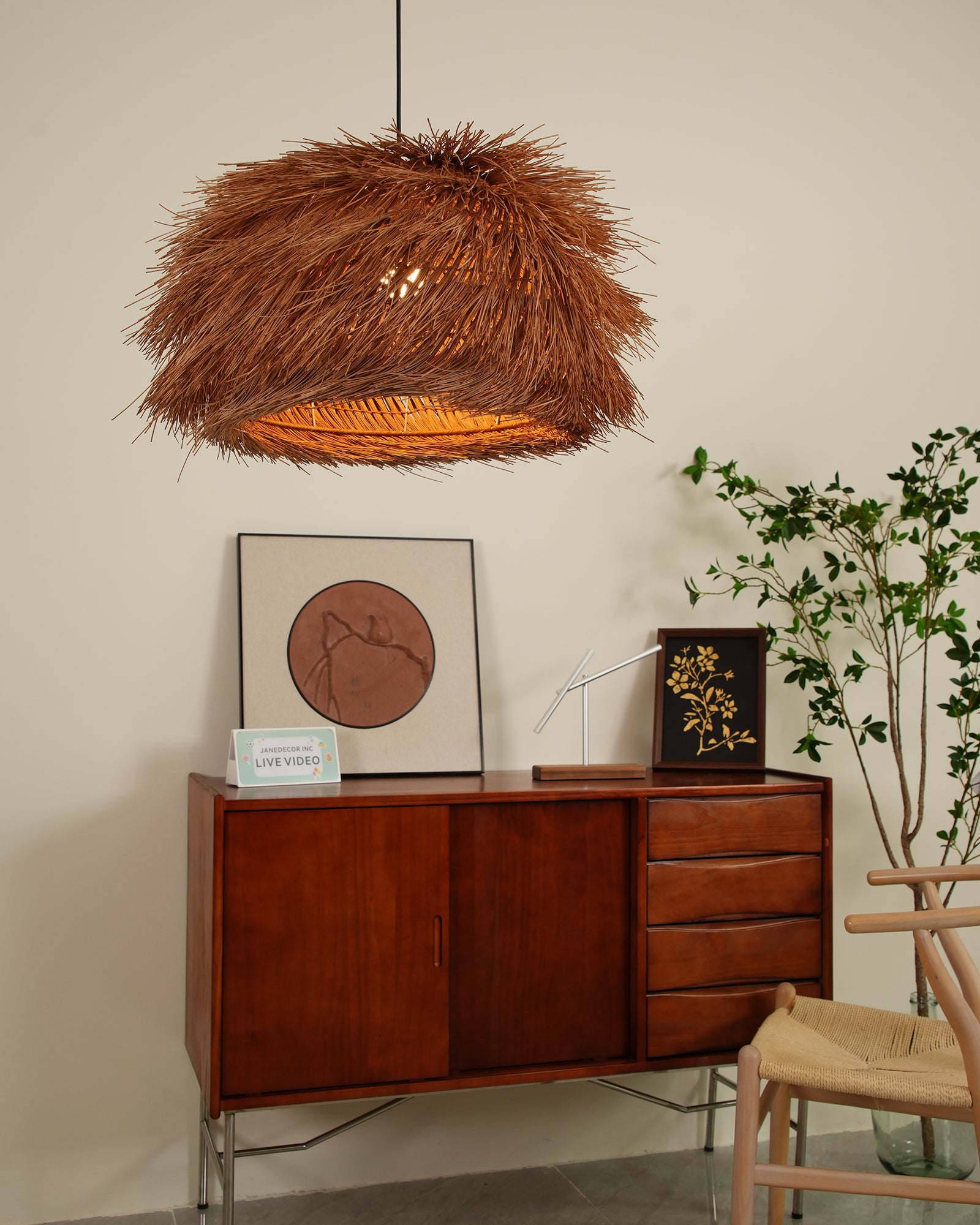 Modern Rattan Pendant Light - Handwoven Natural Wicker Hanging Lamp for Boho, Farmhouse & Coastal Home Decor - Perfect for Dining Room, Bedroom or Patio Lighting