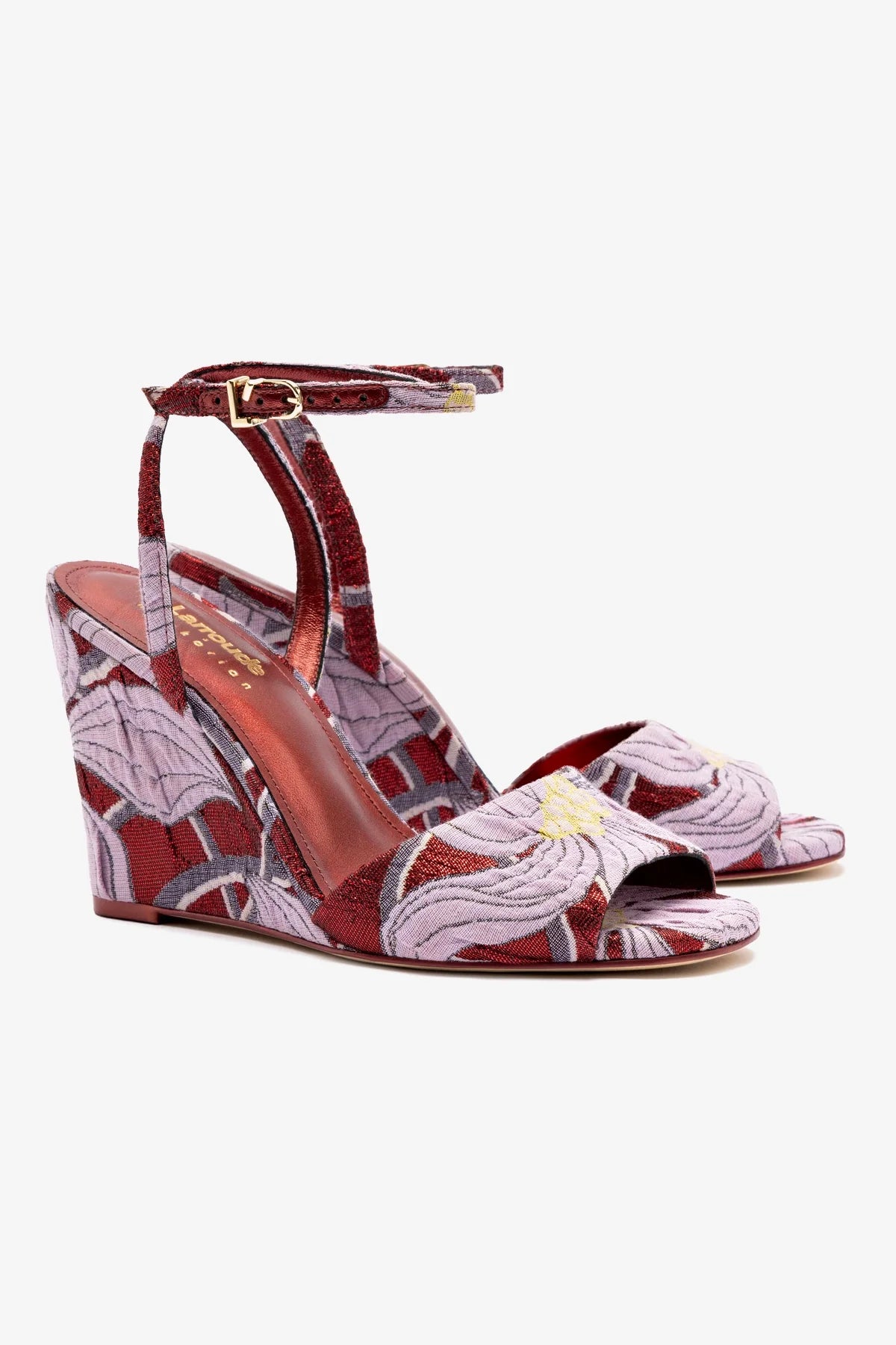 Larroudé x Markarian Red Floral Dutel Wedge Sandals - Women's Fashion Shoes for Summer Outfits & Beach Vacations