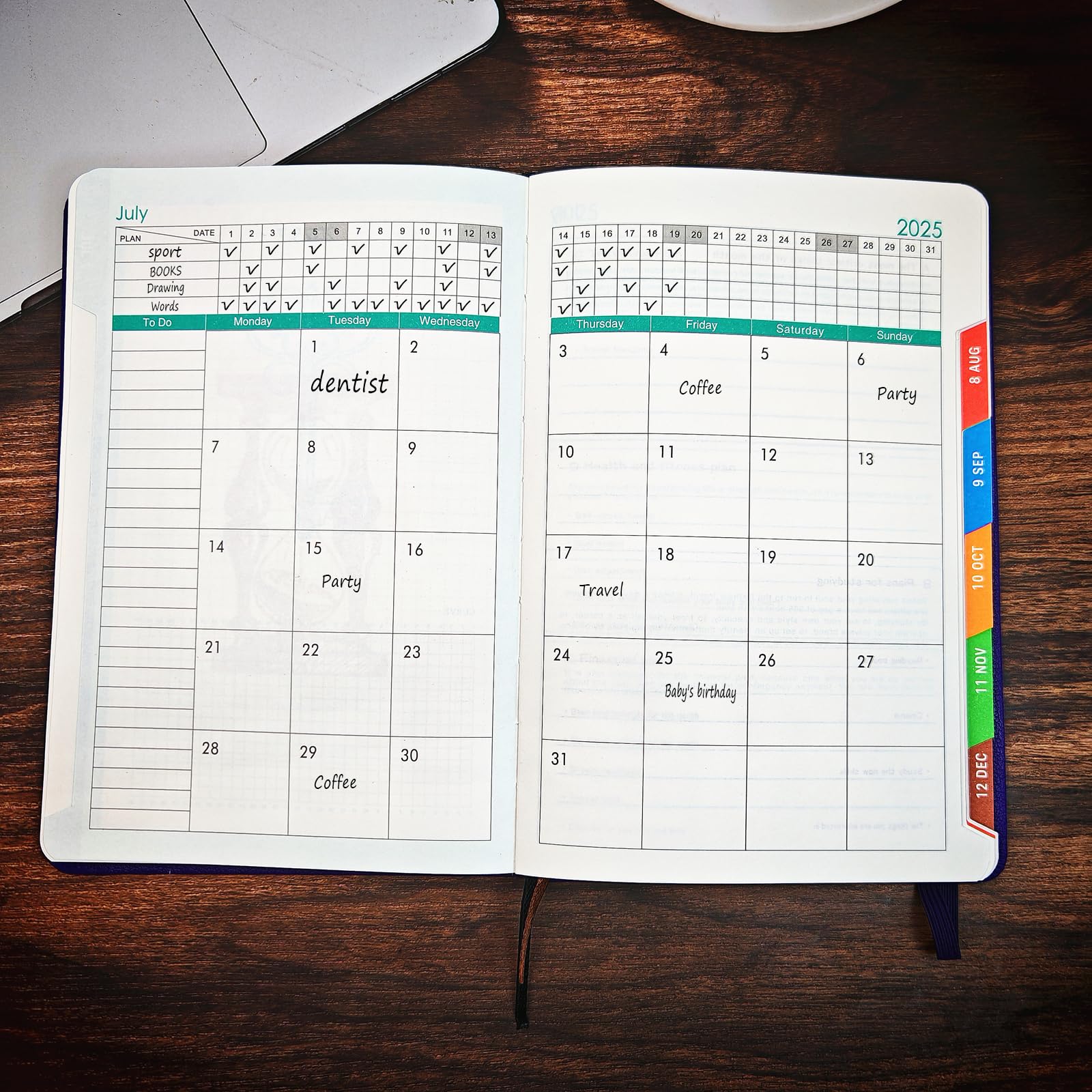 2025 A5 Daily Planner - Jan to Dec, Day Per Page Productivity Organizer with Colorful Monthly Tabs & Inner Pocket, 5.9