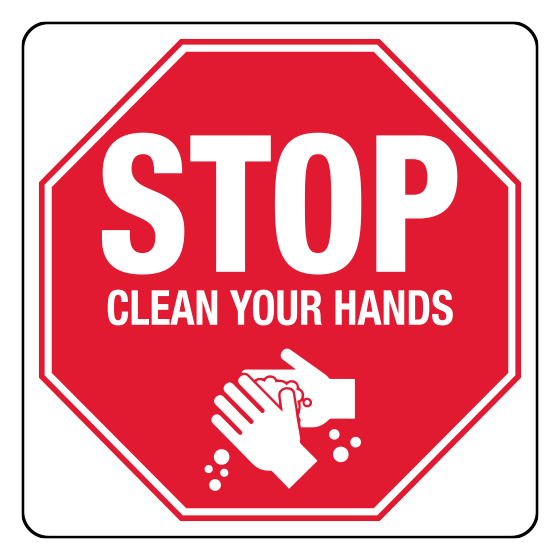 Poly Clean Hands Stop Sign 30 x 30cm - Durable Plastic Hand Washing Sign for Restaurants, Offices & Public Spaces - Perfect for Hygiene Awareness & Social Distancing