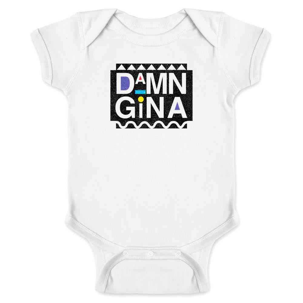 Pop Threads Damn Gina Baby Bodysuit - Retro 90s Funny Infant Onesie - Cute Baby Boy & Girl Clothes - Perfect for Birthday Gifts, Photo Shoots & Casual Wear