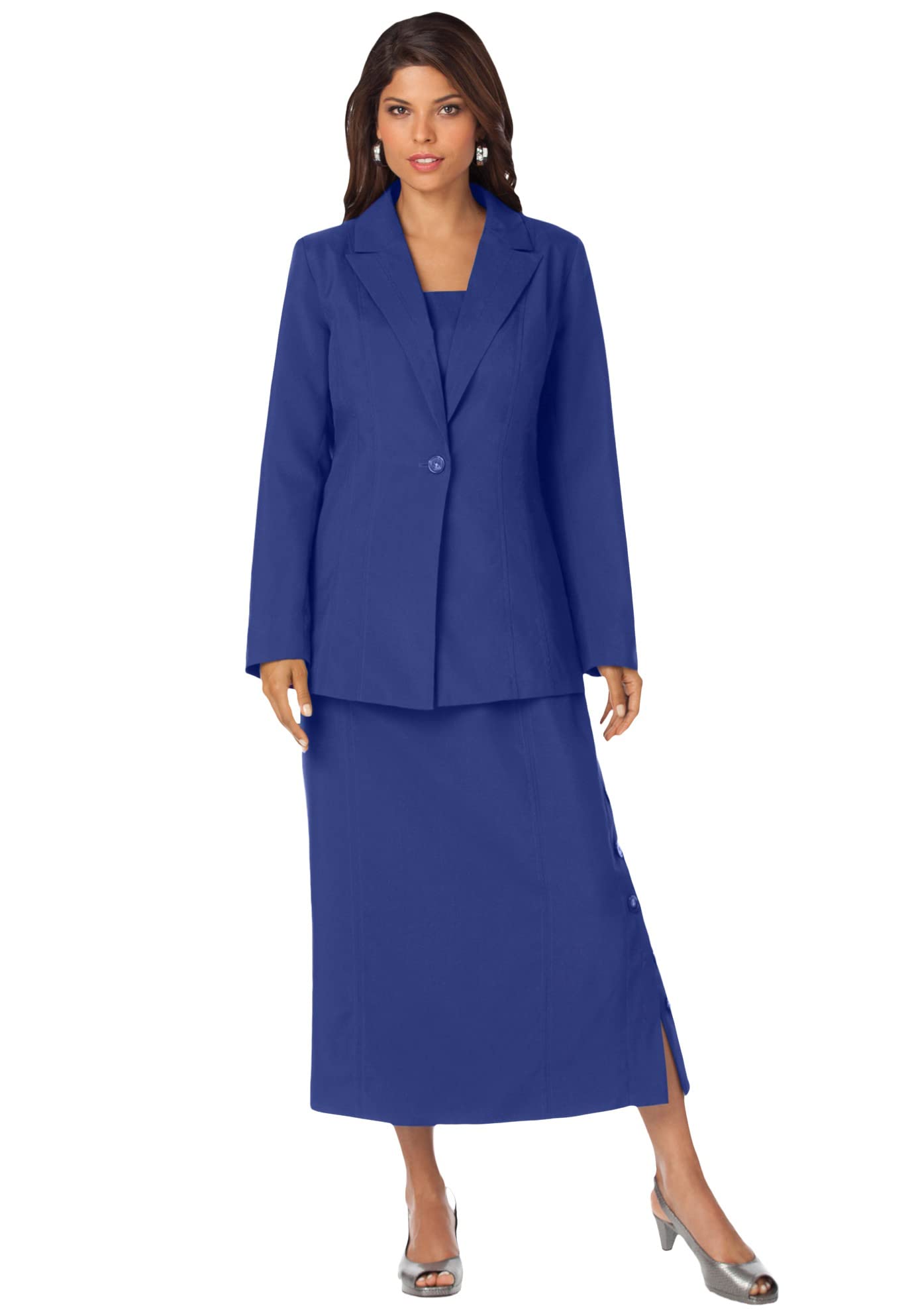 Roaman's Women's Plus Size Side Button Suit Jacket Dress - Elegant Office Wear & Formal Attire for Work, Business Meetings & Special Occasions