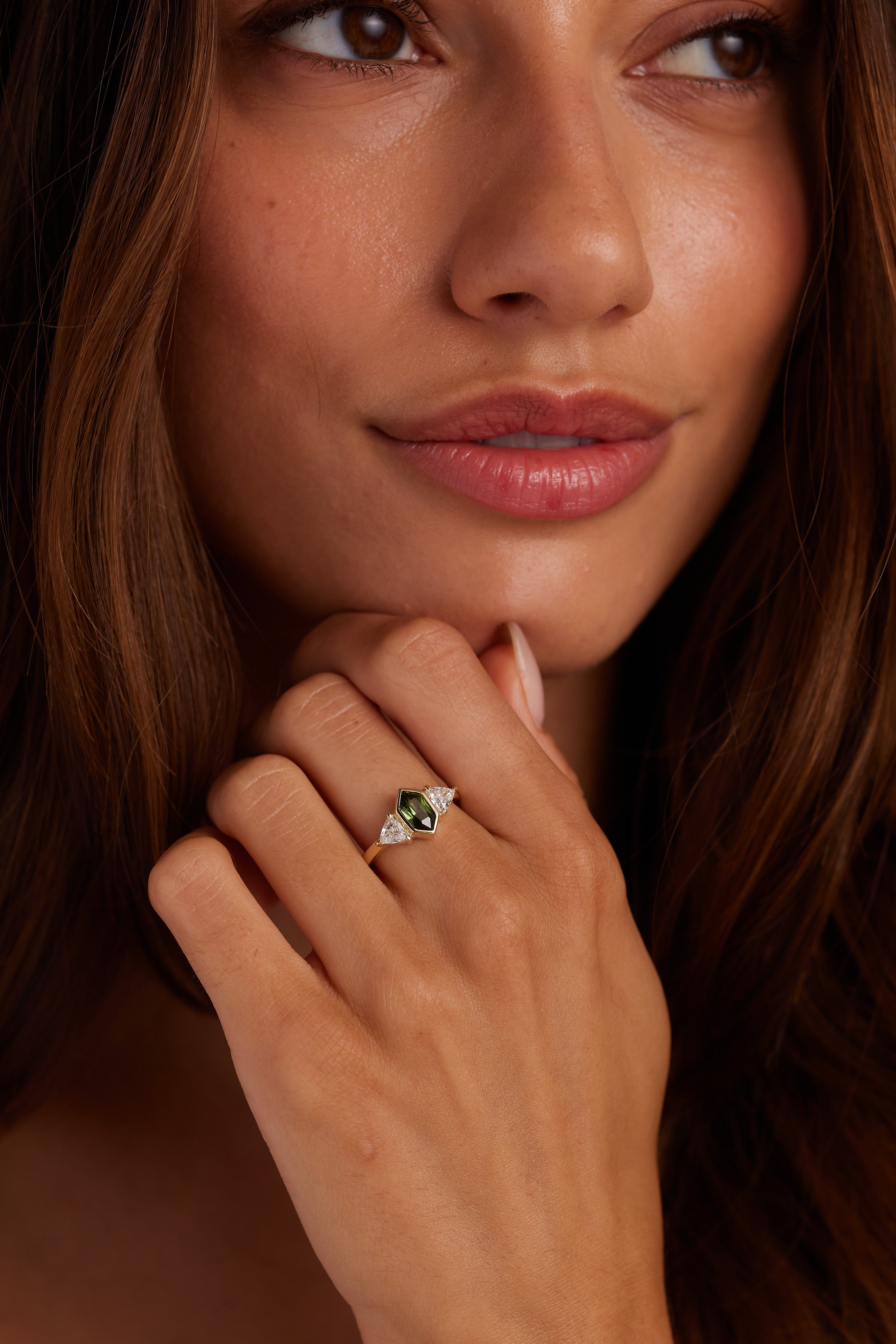 Hexagon Sapphire and Diamond Ring for Women - Elegant Stackable Wedding Band, Anniversary Gift - Perfect for Engagements, Proposals, and Special Occasions