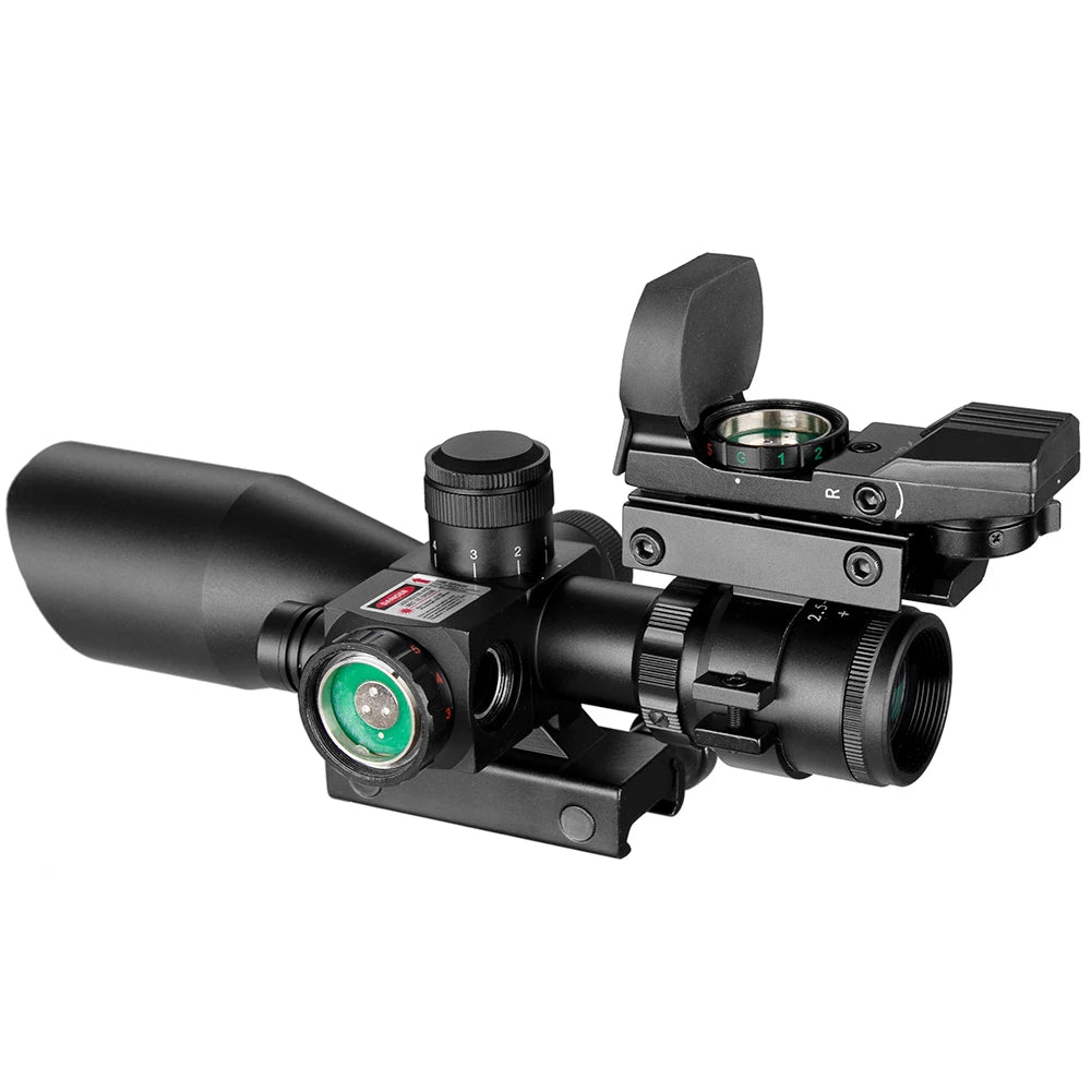 2.5-10x40 Hunting Rifle Scope with Red & Green Cross Laser, Holographic & Reflex Sight Combo - 4 Reticle Red Dot Optic for Precision Shooting | Ideal for Hunting, Tactical Training & Outdoor Adventures