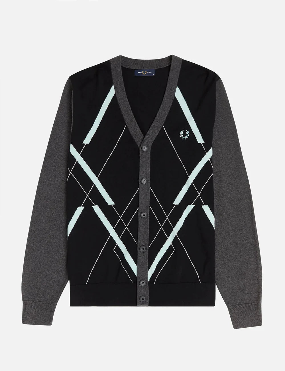 Fred Perry Abstract Argyle Cardigan for Men - Classic Knit Sweater with Vintage Style - Perfect for Casual Outfits, Office Wear & Fall Layering