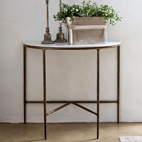 Elegant Half Round Marble Console Table - Modern Entryway & Hallway Furniture for Home Decor | Perfect for Foyers, Living Rooms & Bedrooms