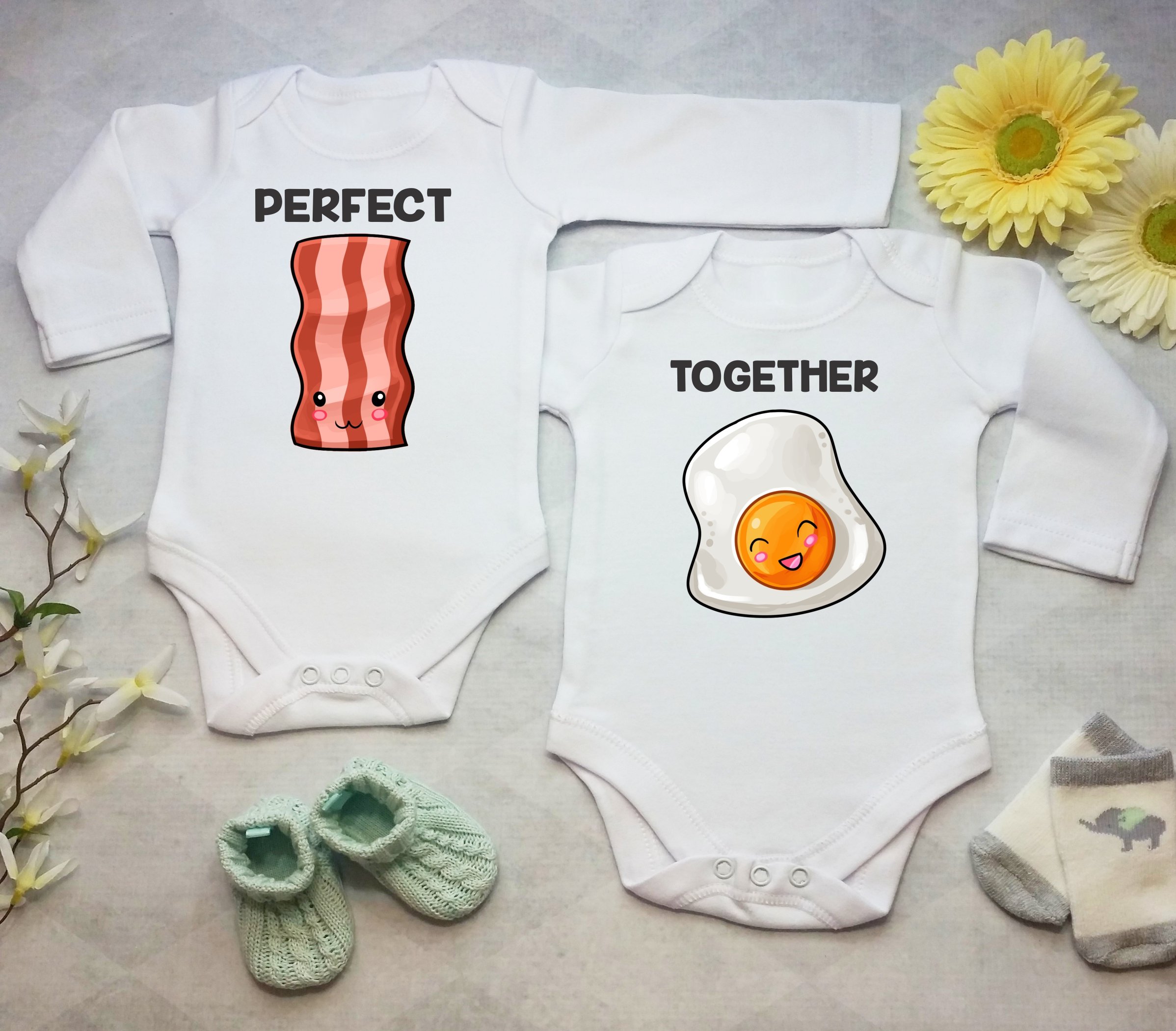 Unisex Twin Bodysuit Set - Long Sleeve Cotton Baby Romper Outfits for Boys & Girls | Matching Sibling Outfits, Family Photos & Newborn Essentials