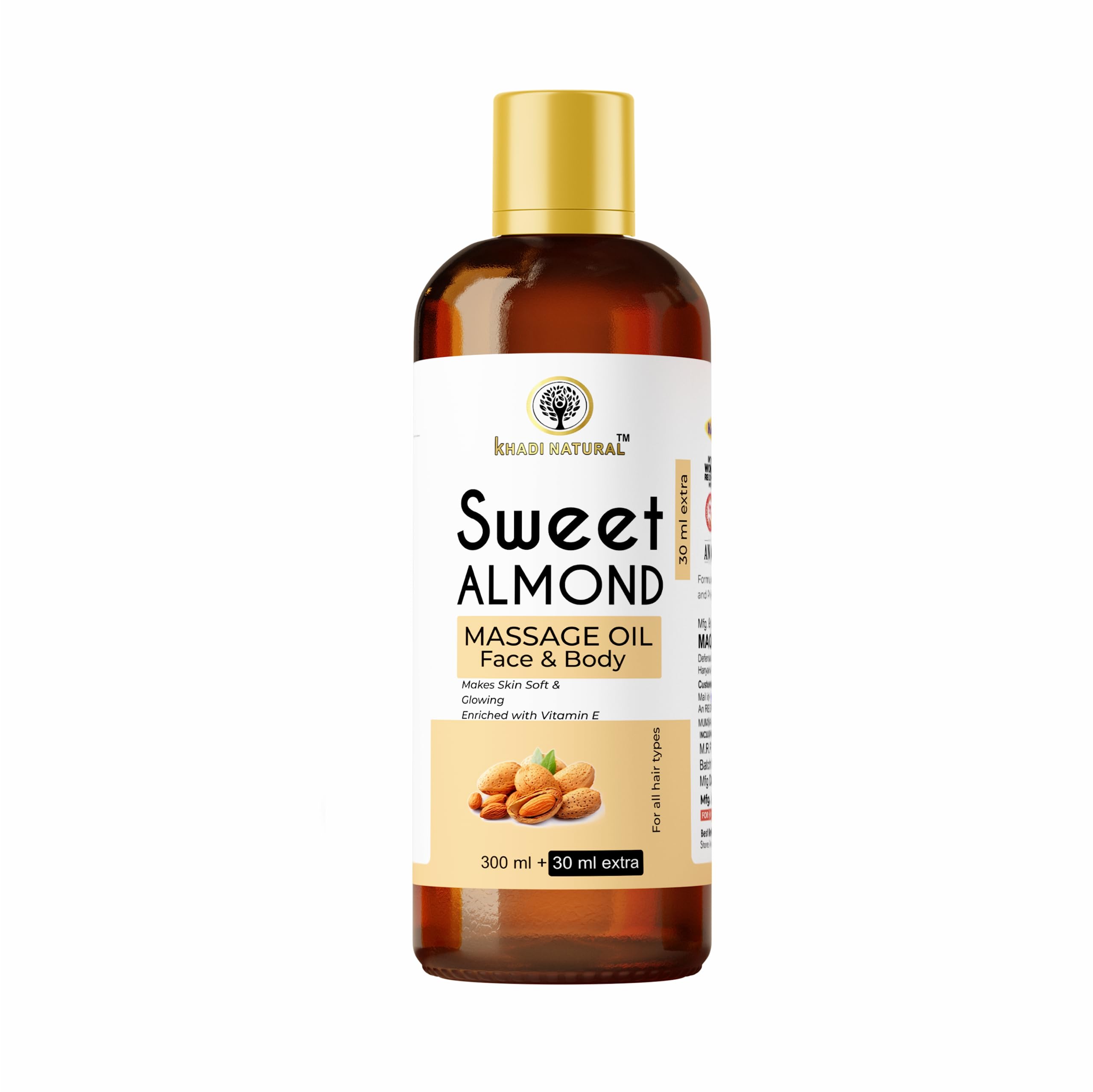 Organic Ayurvedic Sweet Almond Massage Oil - 100% Natural, Paraben & Mineral Oil Free - 330ml for Relaxation, Aromatherapy & Skin Care