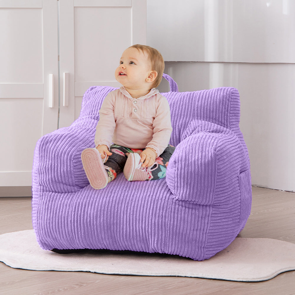 MAXYOYO Kids Bean Bag Chair - Corduroy Bean Bag Couch with Armrests for Children's Room, Playroom & Bedroom - Dark Purple Comfortable Seating for Reading, Gaming & Relaxing