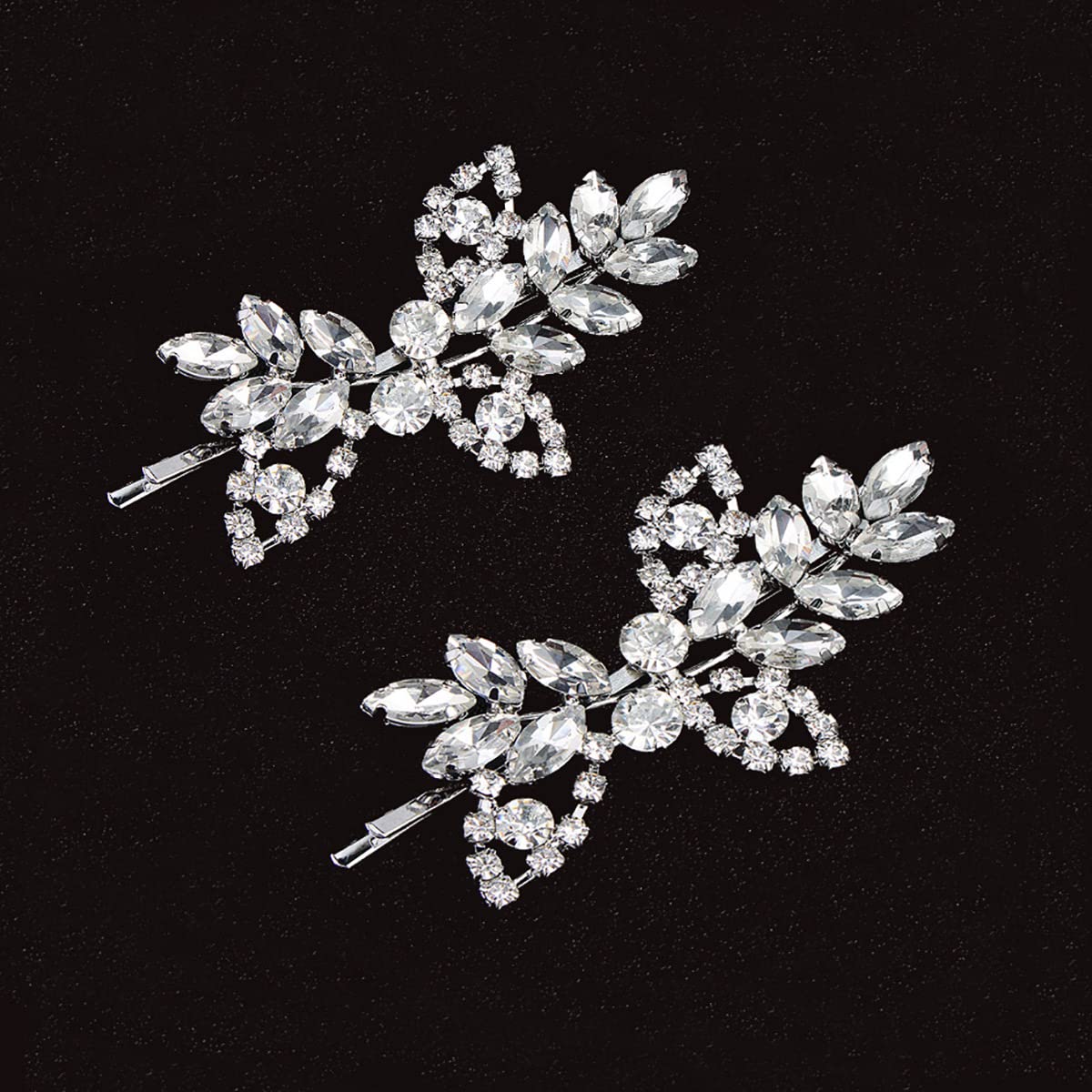 Uongeod Rhinestone Bridal Hair Clips (2PCS) - Gold & Silver Leaf Wedding Hairpins with Pearl & Crystal for Bride - Perfect for Weddings, Prom, Parties & Special Occasions