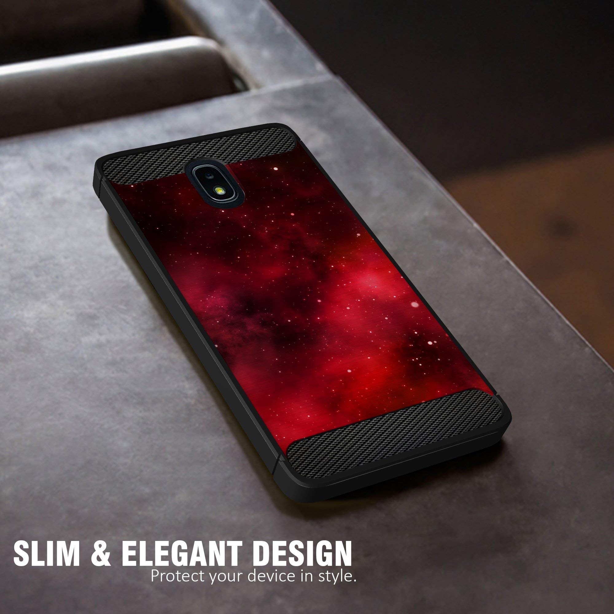 Premium Slim TPU Case for Samsung Galaxy J3 (2018) / J3 Star / J3 Achieve / Express Prime 3 / J3 Orbit / Amp Prime 3 - Shockproof Flexible Protective Cover with Red Galaxy Stars Design | Perfect for Daily Use, Travel & Outdoor Activities