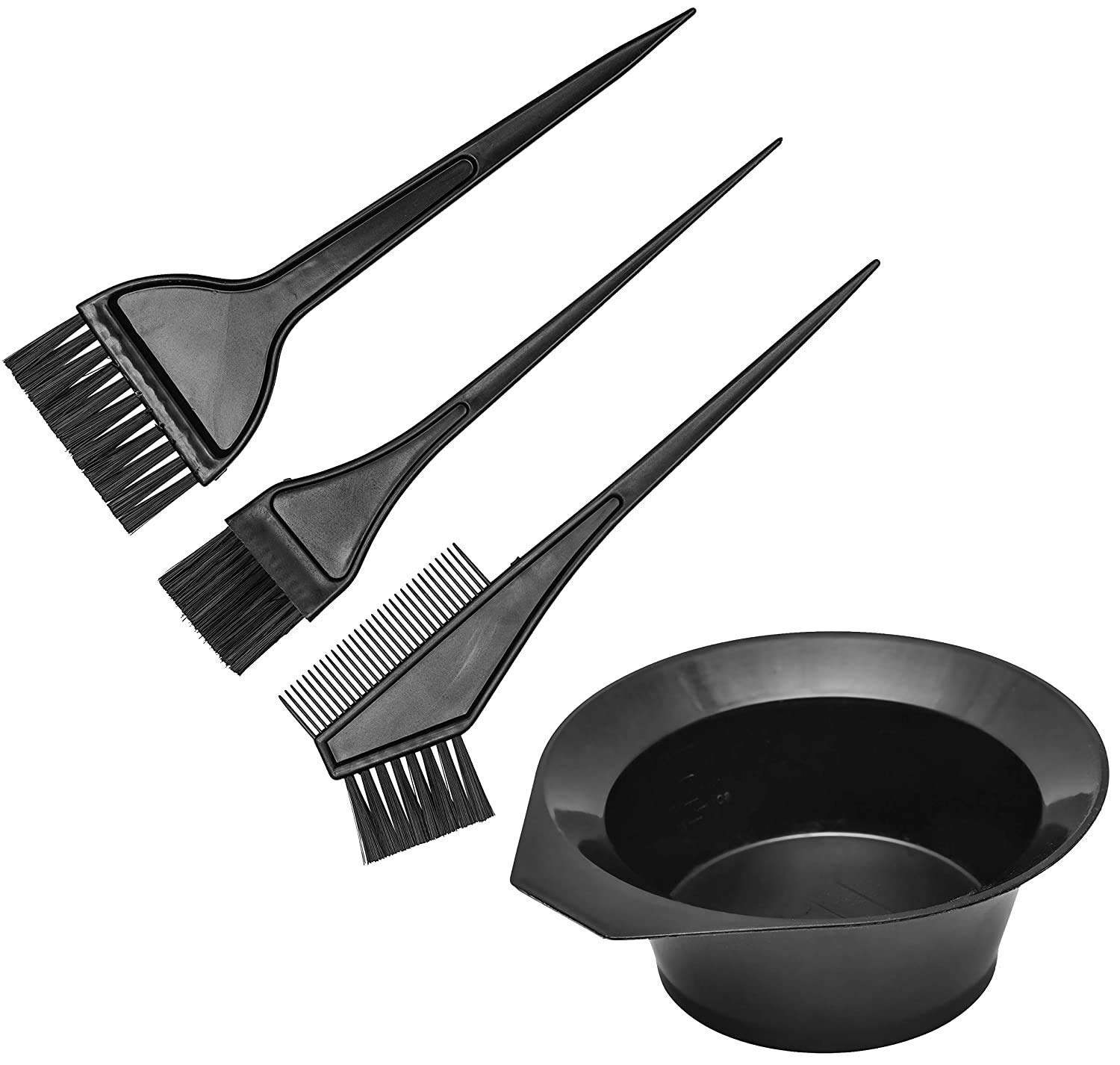 Professional Hair Coloring Dye Brushes & Mixing Bowl Kit for Men & Women - 4-Piece Set with 3 Brush Types (Black) | Perfect for DIY Hair Color, Salon Styling & At-Home Hair Treatments