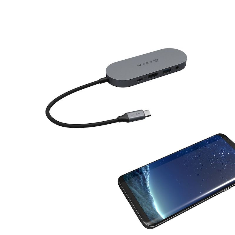 Adam Elements 4-in-1 USB C Hub with SSD - Multi-Port Adapter (HDMI, USB 3.0, SD/TF Card Reader) - Space Gray Metal for MacBook Pro/Air, iPad Pro, Dell XPS - Perfect for Office Work, Travel & Home Entertainment