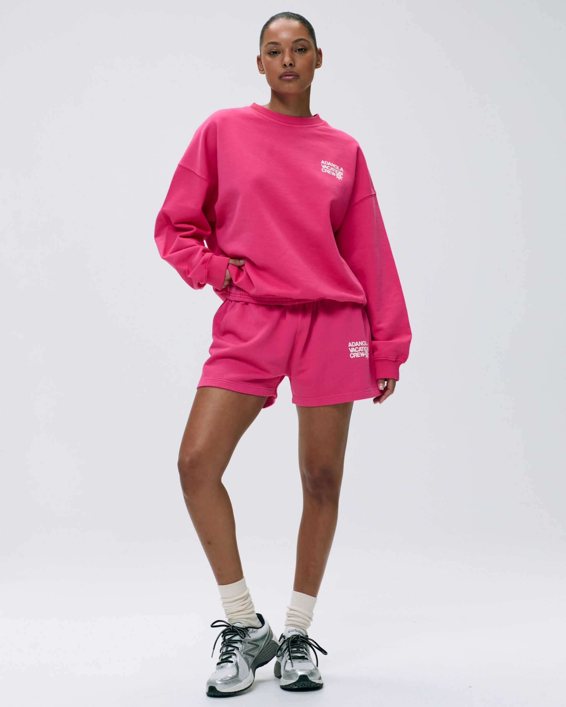 Vacation Sweat Shorts for Women - Hot Pink & Marshmallow White Comfy Lounge Shorts | Perfect for Summer Travel, Beach Getaways & Relaxing at Home