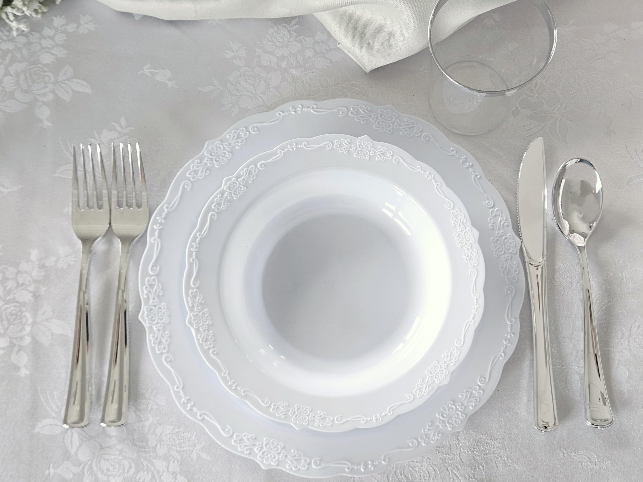 60-Piece Disposable White Verona Bowls (12oz) - Elegant Wedding & Party Dinnerware for Soup, Salad, and Dessert Serving
