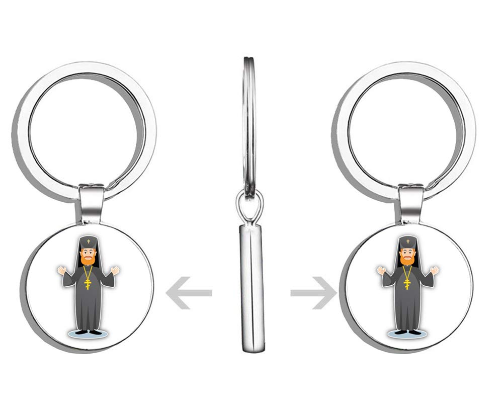 Orthodox Priest Double-Sided Stainless Steel Keychain - Religious Key Ring with Carabiner Clip - Perfect for Church Goers, Religious Gifts & Key Organization