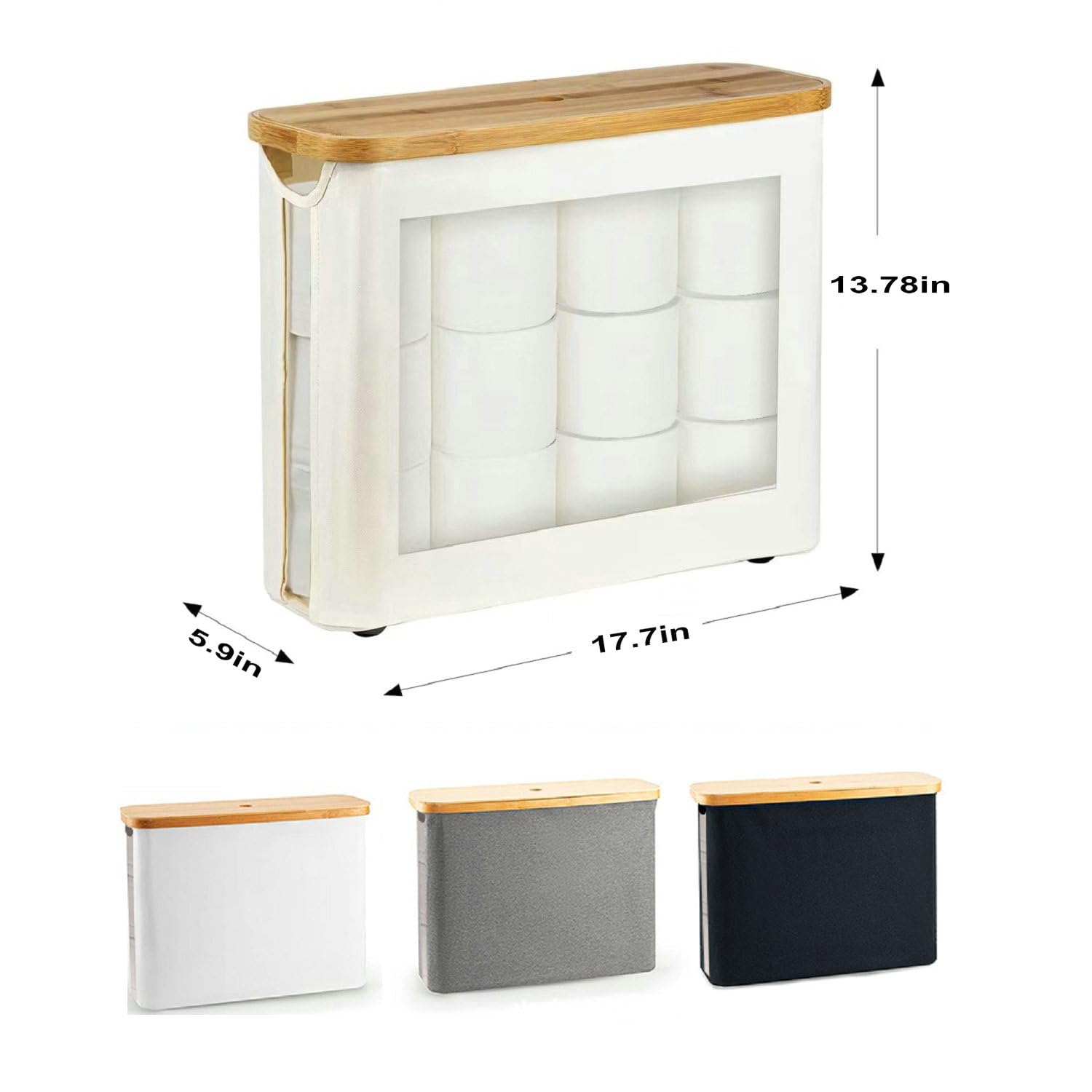 Bamboo Toilet Paper Storage Basket with Lid - Bathroom Tissue Organizer, Free Standing Toilet Paper Holder with Window - Beige | Perfect for Small Bathrooms, Powder Rooms & Vanity Storage