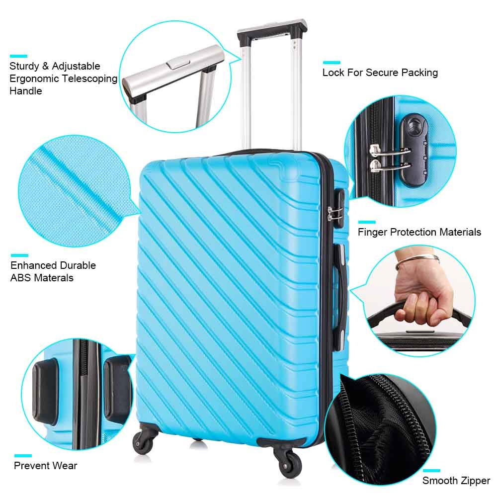 Apelila ABS Hardshell Luggage Set with 360° Spinner Wheels - 4-Piece Carry-On Suitcases (Sky Blue) | Perfect for Air Travel, Business Trips & Family Vacations