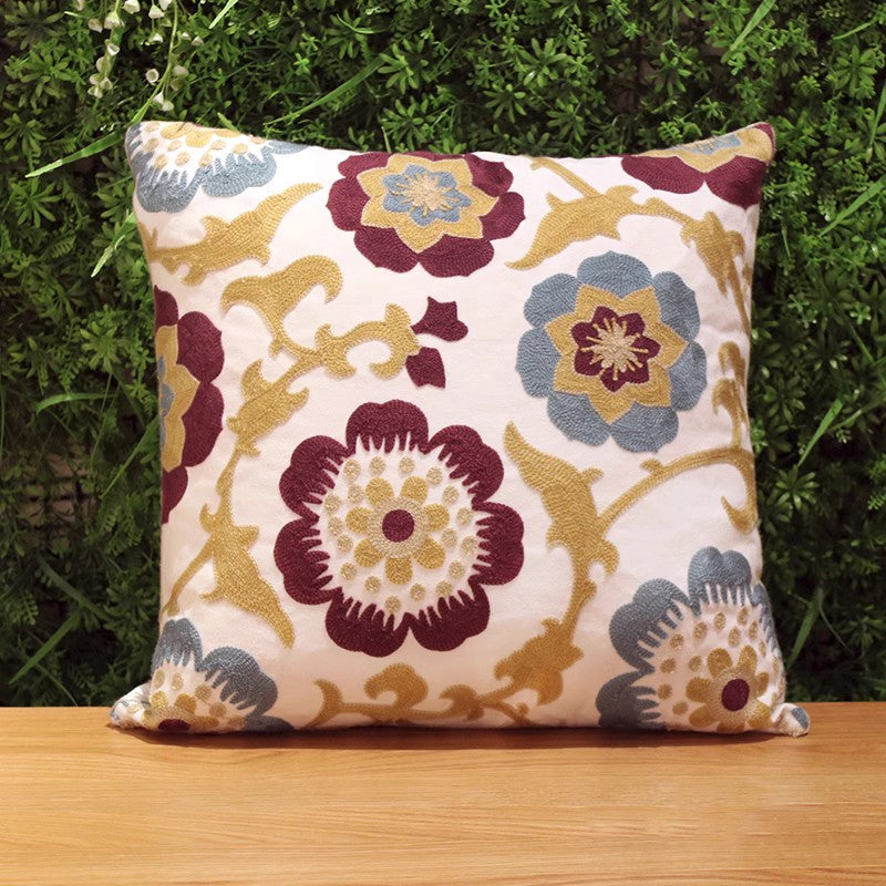 Farmhouse Cotton Flower Decorative Throw Pillows - Embroidered Floral Sofa Cushion Covers for Living Room, Bedroom & Porch Decor