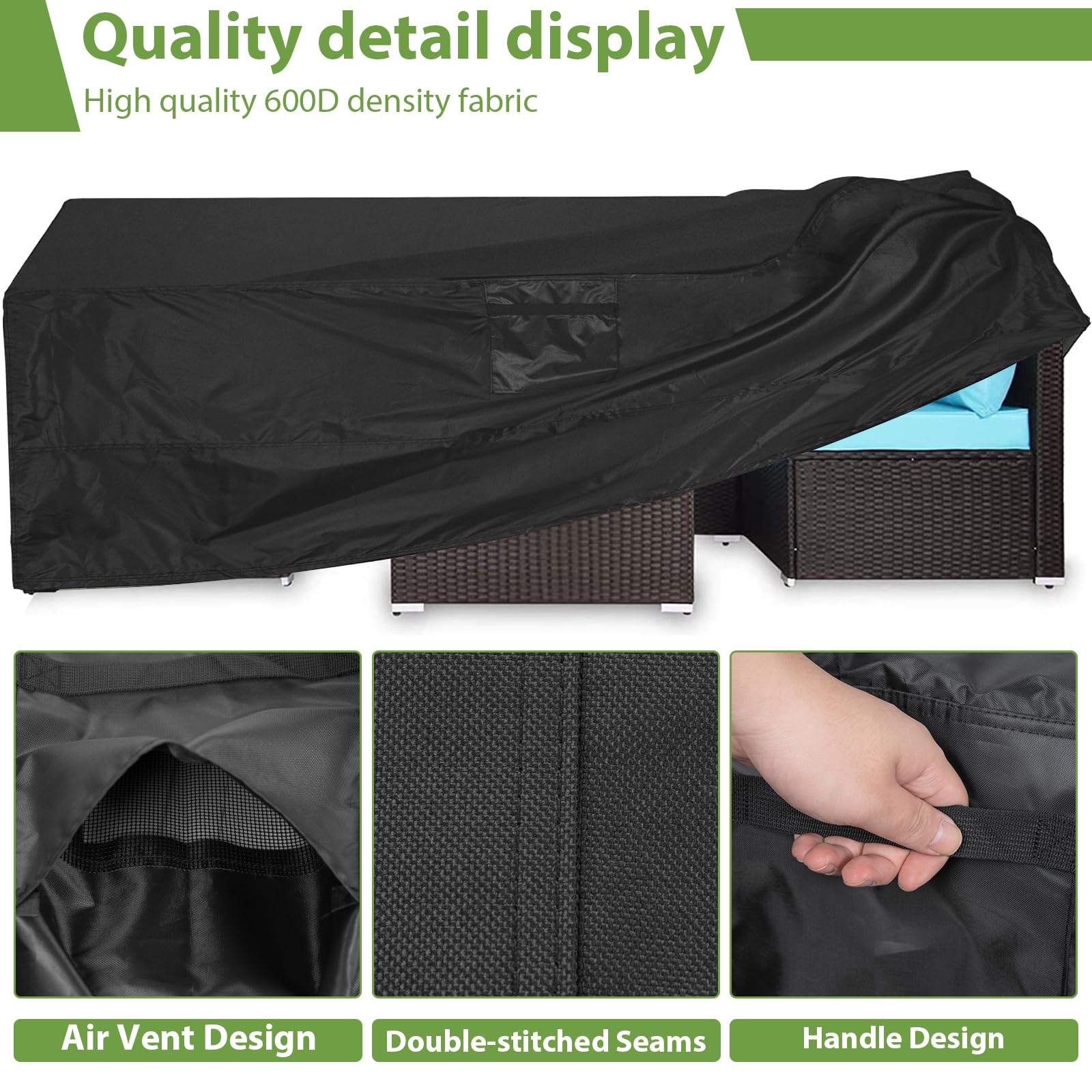 Waterproof Outdoor Patio Furniture Covers for Sectional Sofa Sets, Table & Chair Sets - Heavy Duty Black Rectangular Cover (90