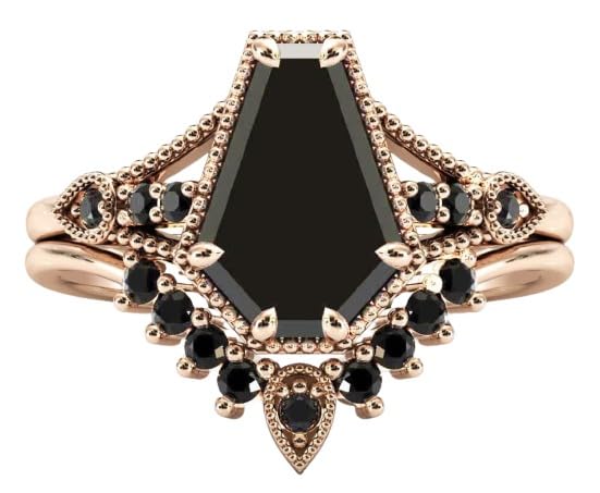 3 CT Art Deco Coffin Shaped Black Onyx Engagement Ring Set - 18K Gold Vintage Wedding Band, Anniversary Jewelry Gift for Women - Perfect for Gothic Brides, Alternative Weddings & Dark Romance Lovers