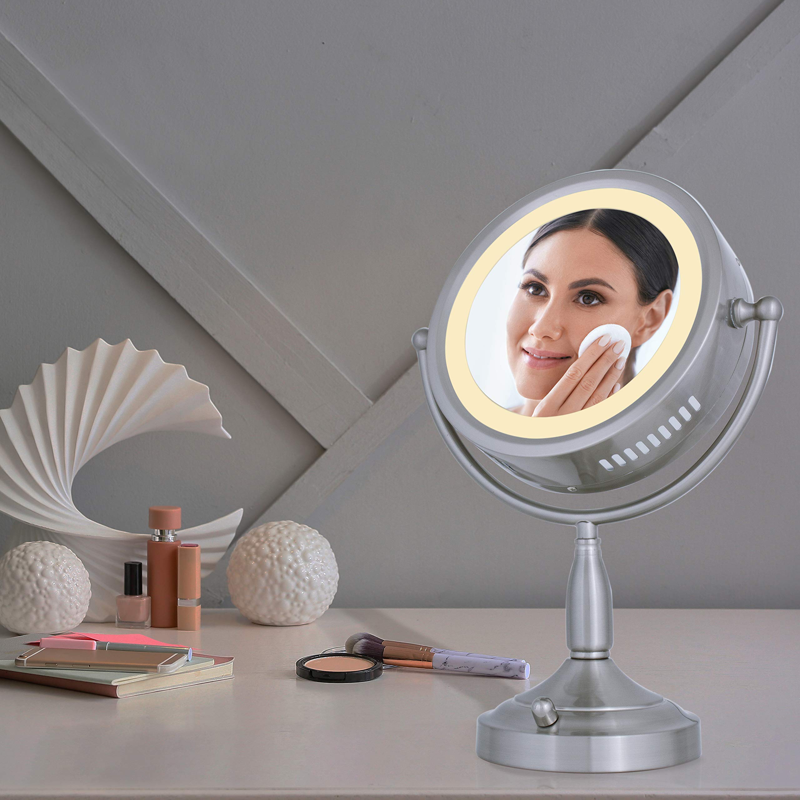 Zadro 11-Inch Lighted Makeup Mirror with 8X/1X Magnification & Dimming Function - 2x 20W Bulbs Included - Perfect for Vanity, Dressing Room & Professional Makeup Artists