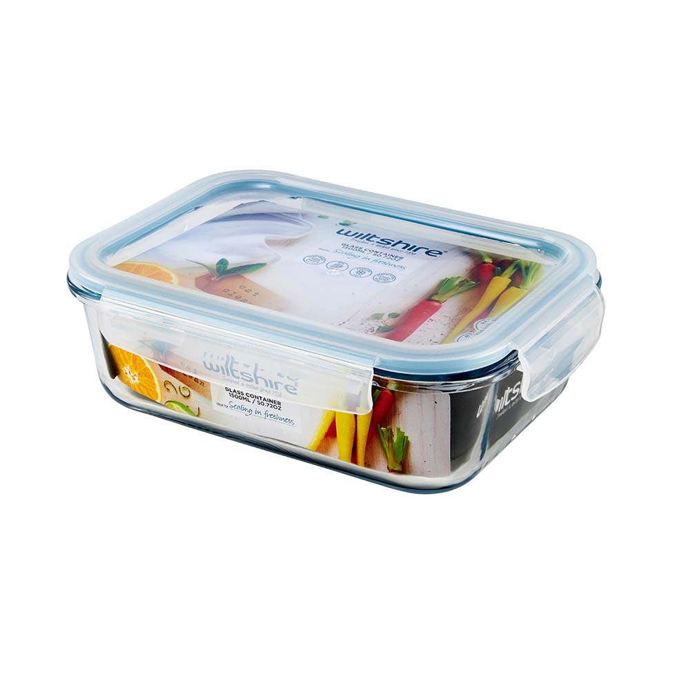 1500ml Rectangle Glass Food Storage Container - Airtight, BPA-Free, Microwave & Dishwasher Safe - Perfect for Meal Prep, Leftovers & Pantry Organization