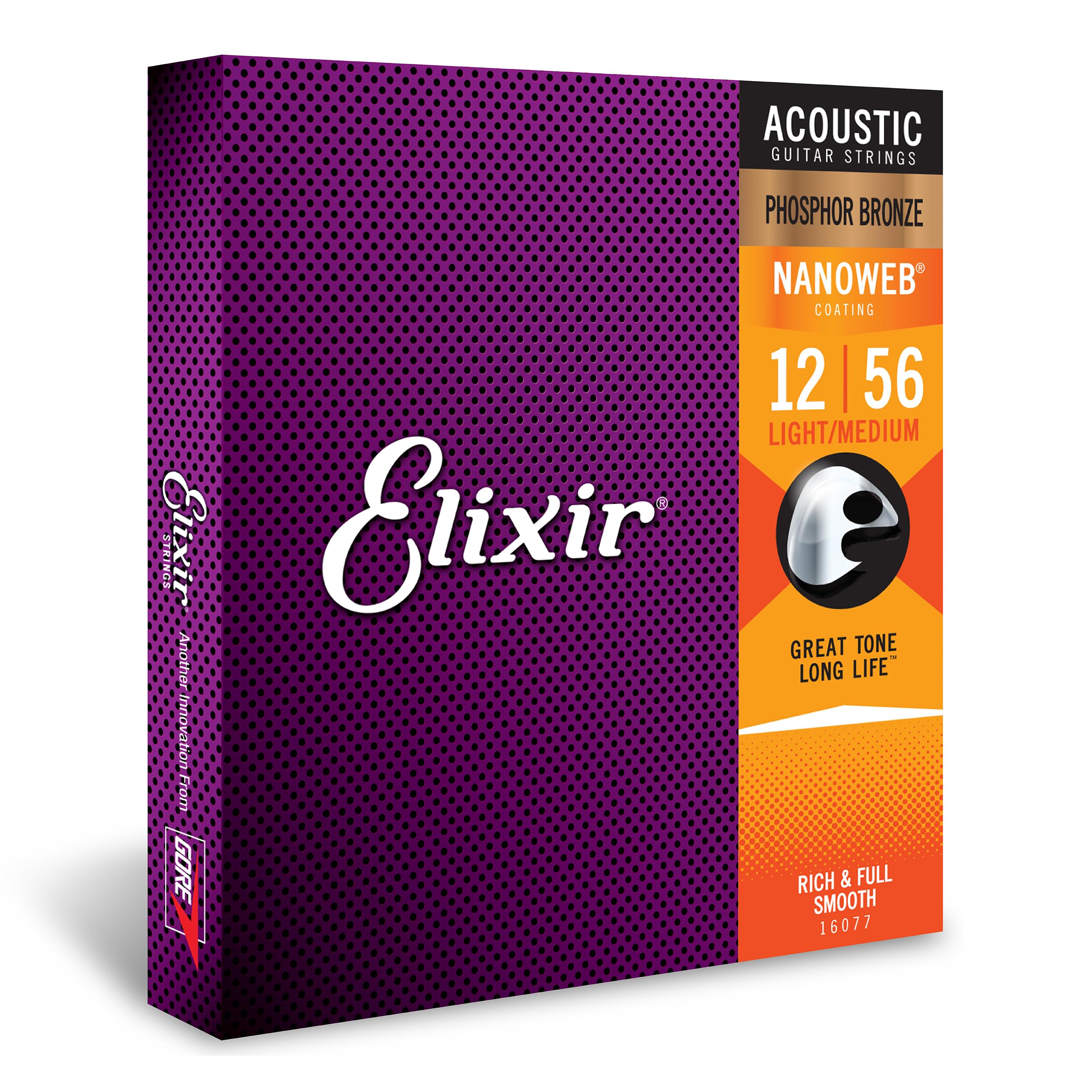 Elixir Phosphor Bronze Acoustic Guitar Strings with NANOWEB Coating - 12-56 Light/Medium 6-String Set for Rich Tone & Longevity | Perfect for Studio Recording & Live Performances