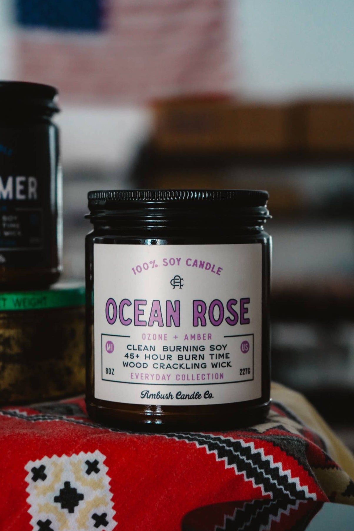 Ocean Rose Scented Candle with Ozone & Amber Fragrance - Aromatherapy Home Decor for Relaxation, Meditation and Romantic Ambiance