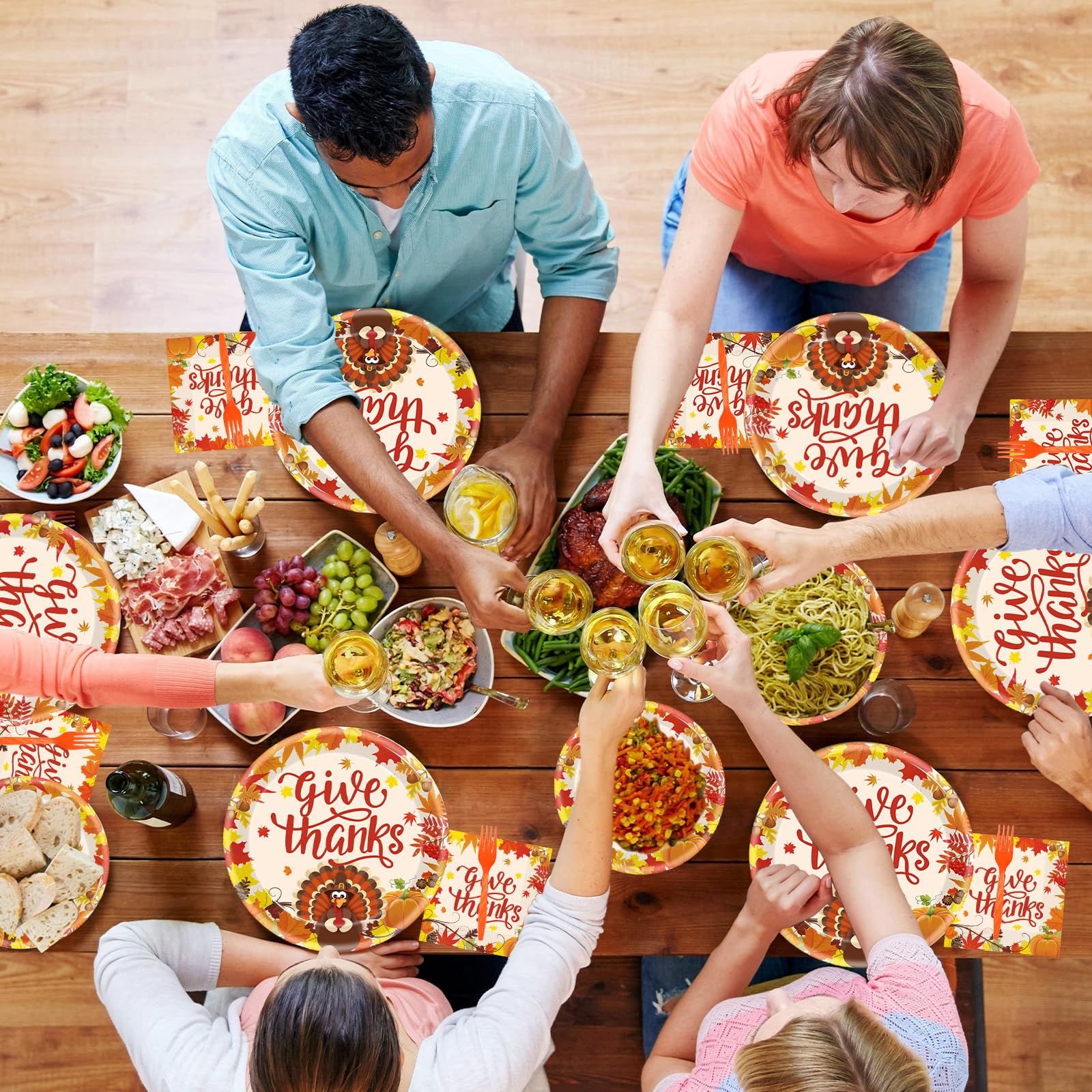 96 Pcs Fall Thanksgiving Party Supplies Set - Disposable Dinner Plates, Napkins with Pumpkin & Turkey Design - Perfect for Autumn Harvest, Thanksgiving Dinner, and Holiday Gatherings - Serves 24 Guests