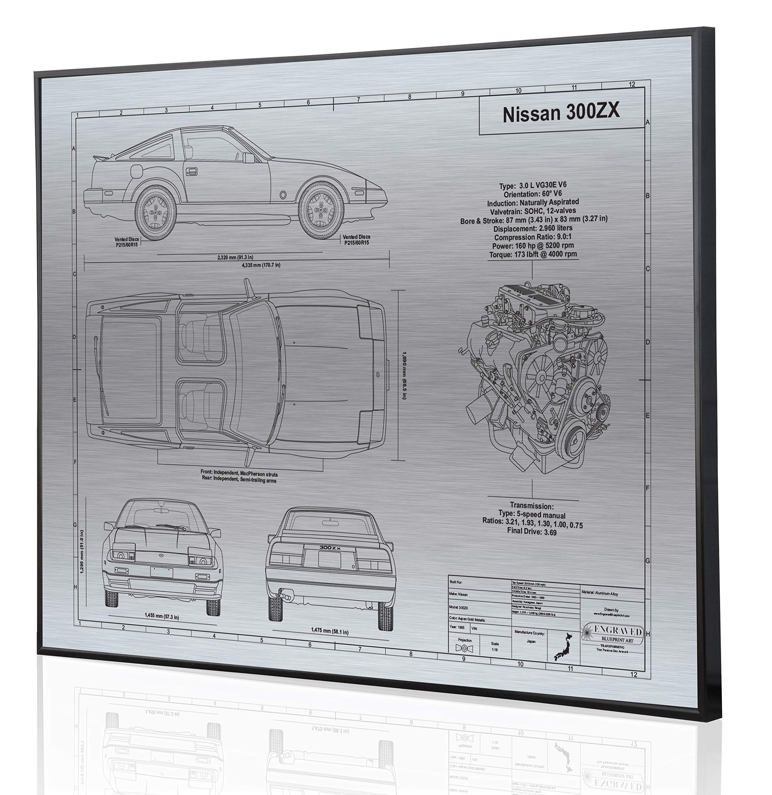 Custom Laser-Marked 300ZX Z31 Blueprint Artwork - Unique Automotive Gift for Car Enthusiasts & Home Decor