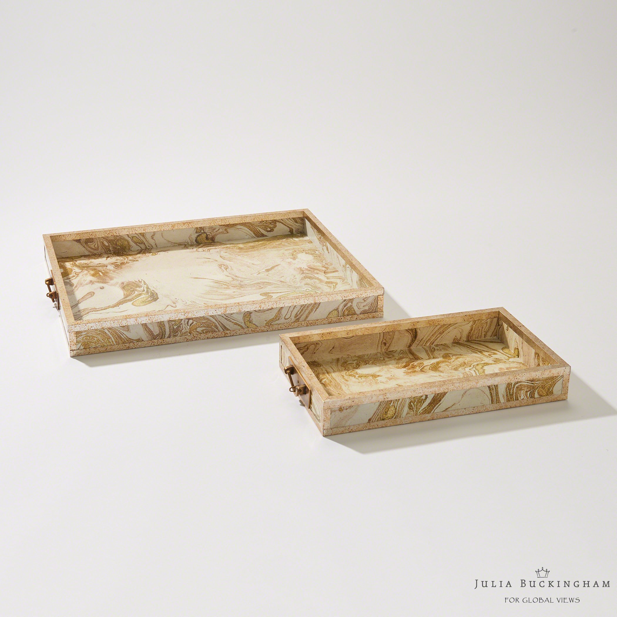 Global Views Treasure Creme Large Decorative Tray in Gold and Cream - Elegant Serving Tray for Coffee Table, Dining Table, or Vanity Display