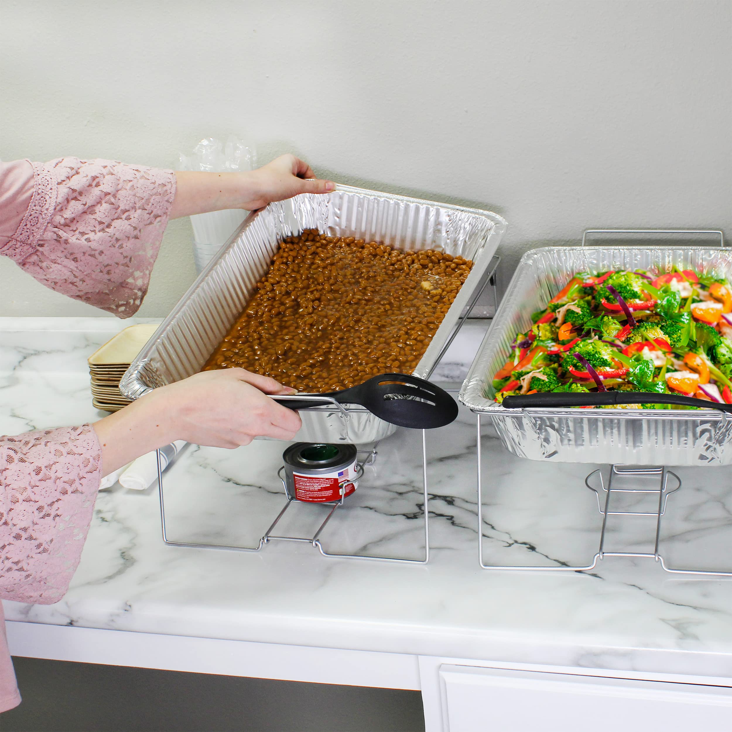 6-Pack Reusable Foldable Chafing Wire Racks for 24x12 Inch Foil Pans - Buffet Food Warmer Stand, Catering Chafer Rack, Dish Heater | Perfect for Wedding Buffets, Catering Events & Party Serving
