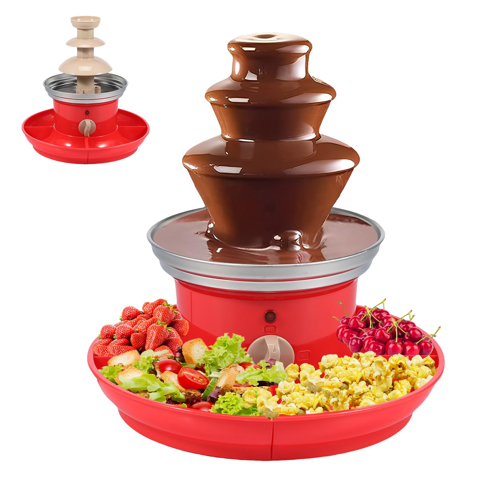 3-Tier Stainless Steel Electric Chocolate Fountain Machine with Removable Serving Tray - 17oz Capacity Chocolate Melting Fondue Fountain for Parties, Weddings, and Family Gatherings - Perfect for Dipping Fruits, Marshmallows, and Desserts at Birthday Celebrations and Holiday Events