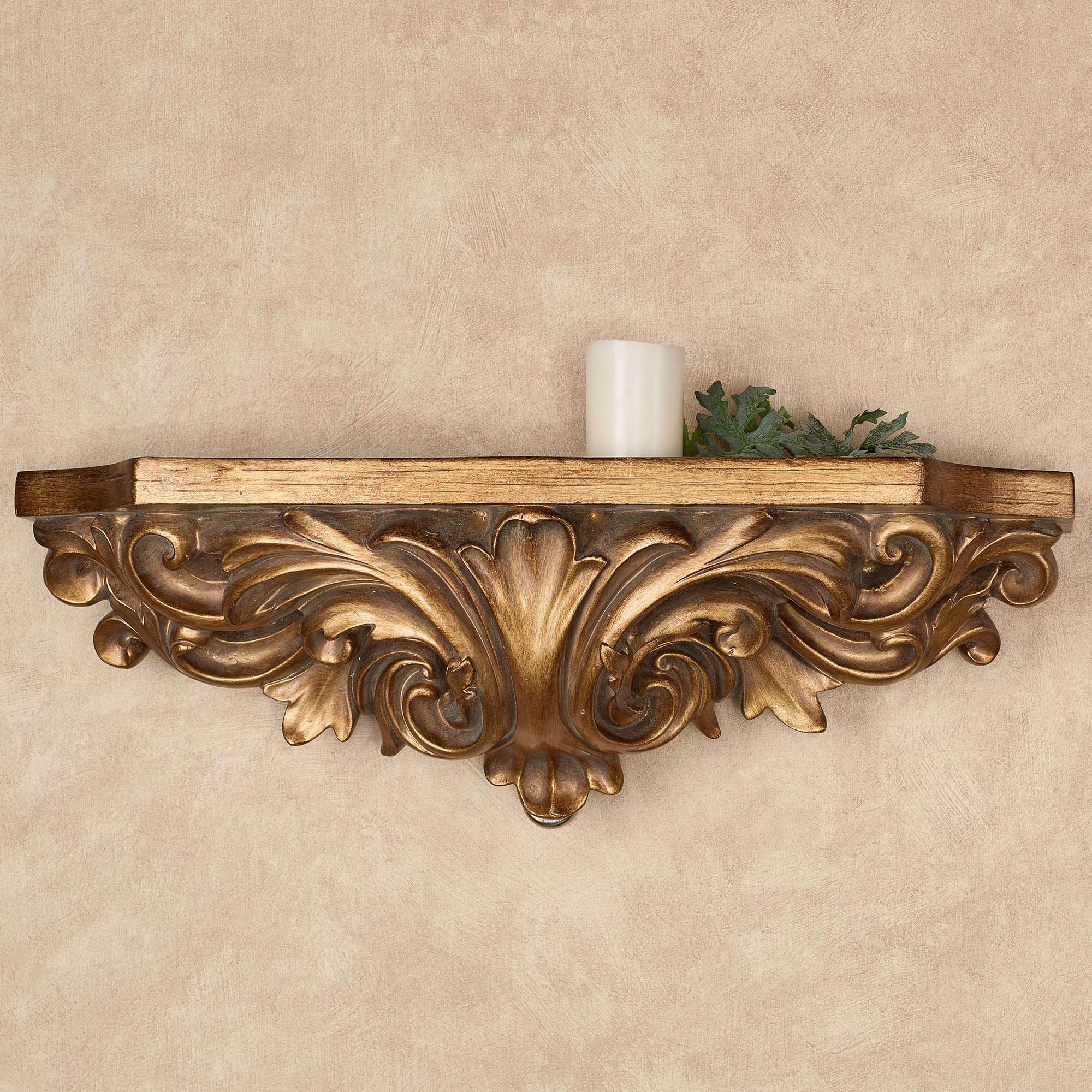Astrella Wall Shelf in Aged Gold - Fleur De Lis Design Ornate Decorative Shelf for Bedroom, Living Room, Entryway - Victorian & Baroque Style Home Decor - Perfect for Displaying Photos, Books, and Collectibles